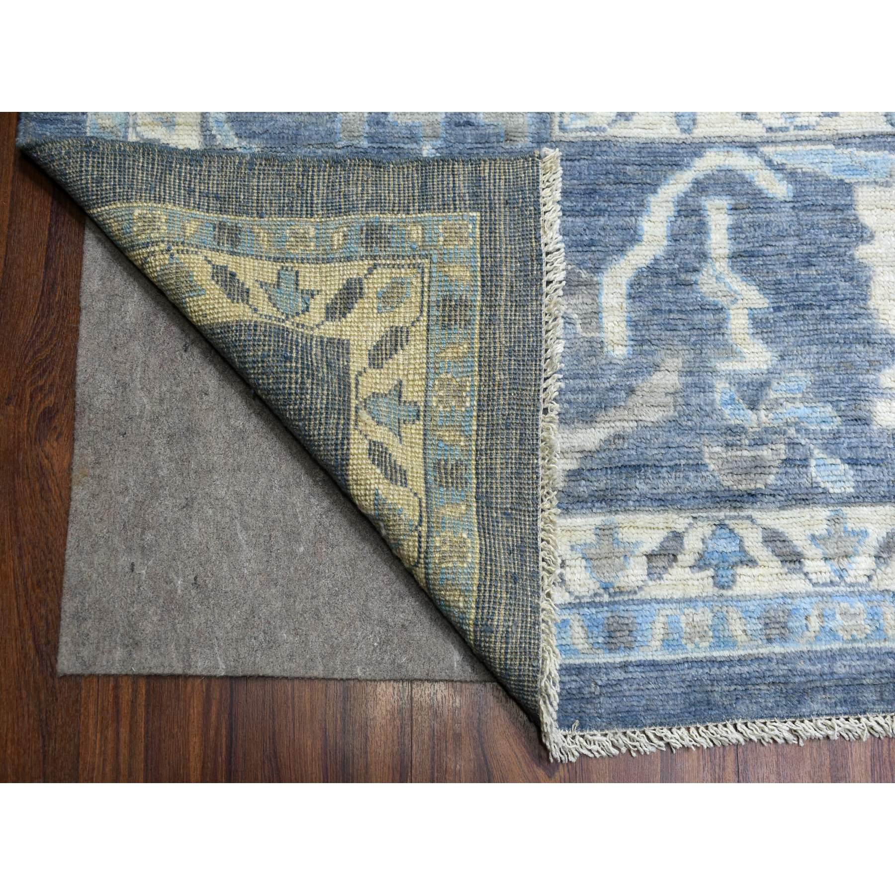 11'8"x14'5" Charcoal Gray with Touches of Blue and Ivory Angora Ushak Soft, Afghan Wool Hand Woven Oriental Oversized Rug 
