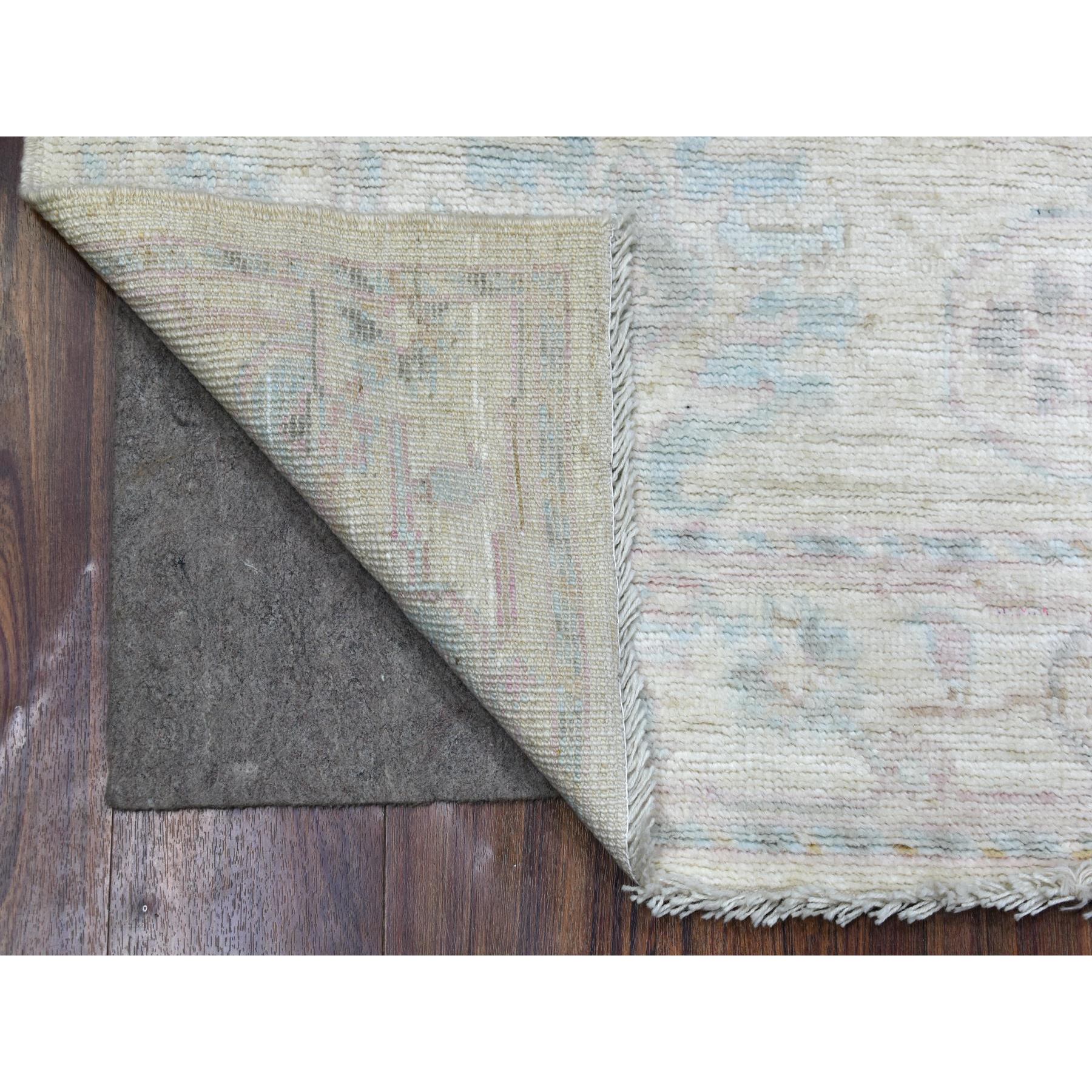 4'2"x6' Gray Hand Woven Afghan Angora Oushak with Serrated Leaf Medallion Design Natural Wool Oriental Rug 