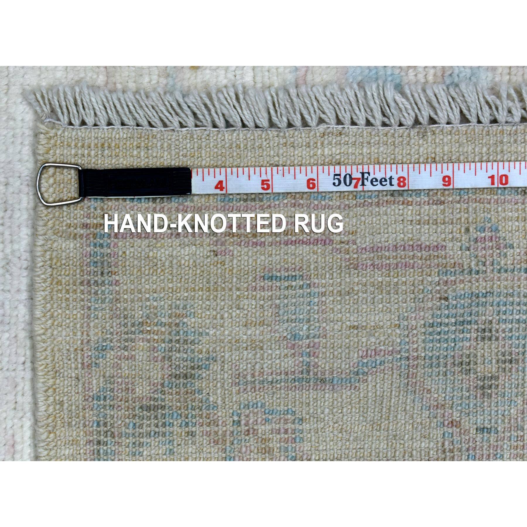 4'2"x6' Gray Hand Woven Afghan Angora Oushak with Serrated Leaf Medallion Design Natural Wool Oriental Rug 