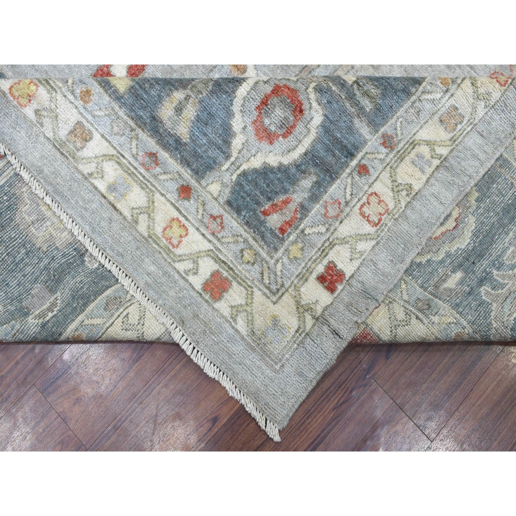 13'9"x13'9" Hand Woven Gray Afghan Angora Oushak with Flowing and Open Design, Plush Comfort Natural Wool Oriental Square Rug 