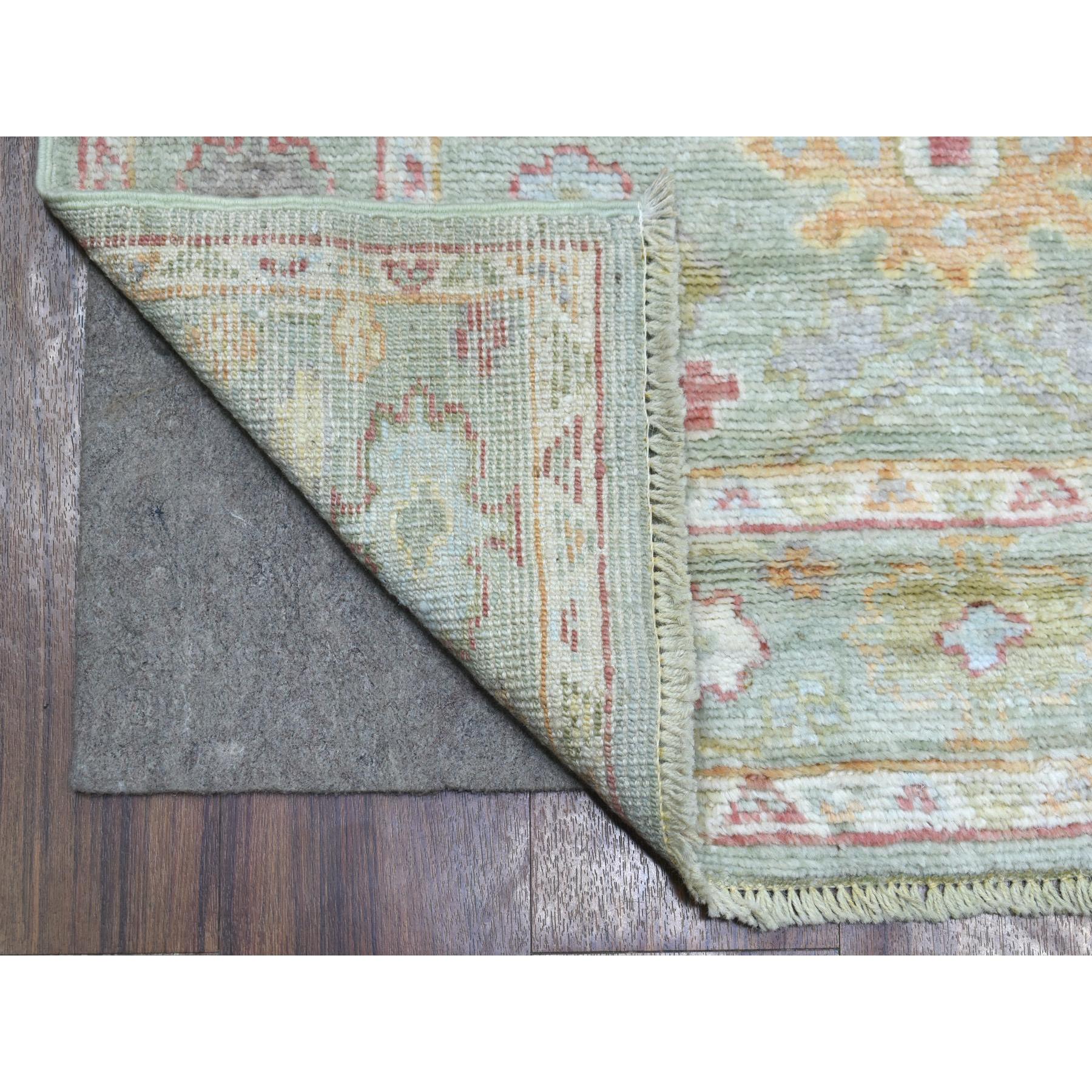 3'1"x13'3" Soft, Afghan Wool Green Angora Ushak with Soft Colors Hand Woven Wide Runner Oriental Rug 