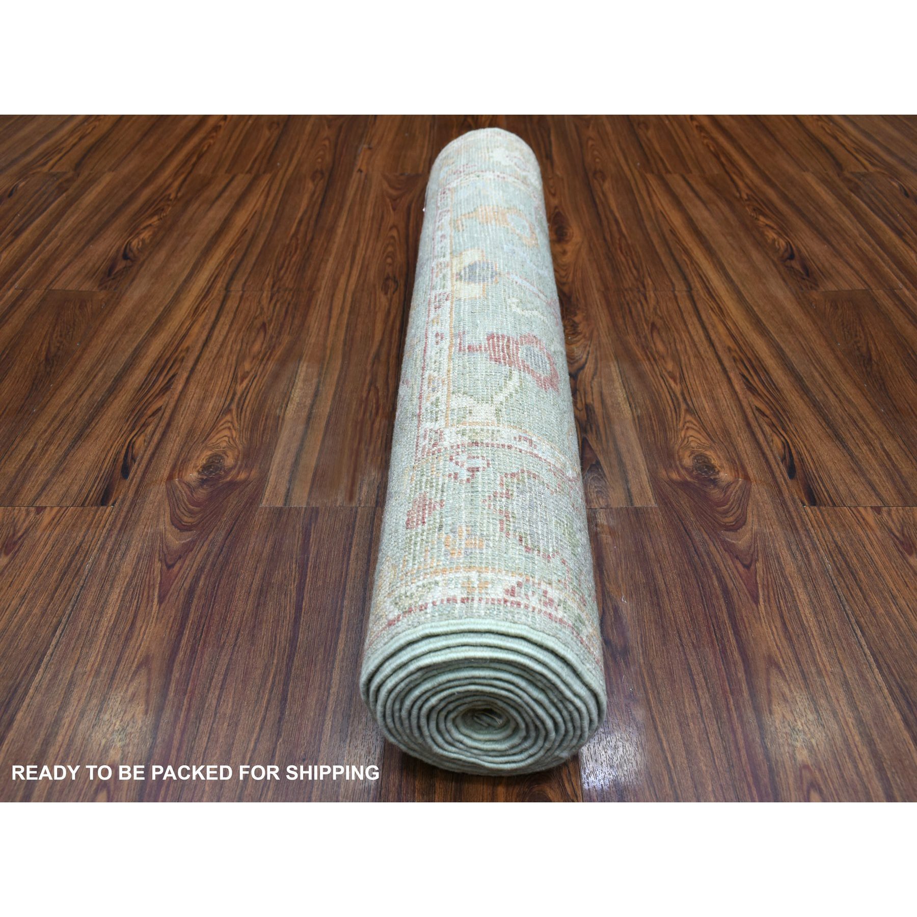 3'1"x13'3" Soft, Afghan Wool Green Angora Ushak with Soft Colors Hand Woven Wide Runner Oriental Rug 
