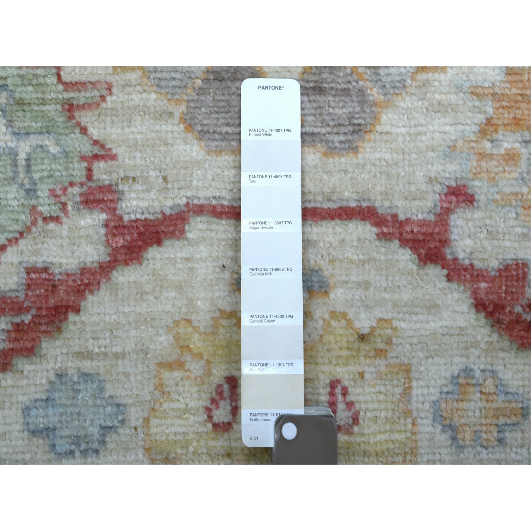 3'2"x13'4" Afghan Angora Oushak Ivory with Pop of Colors Hand Woven Extra Soft Wool Oriental Wide Runner Rug 
