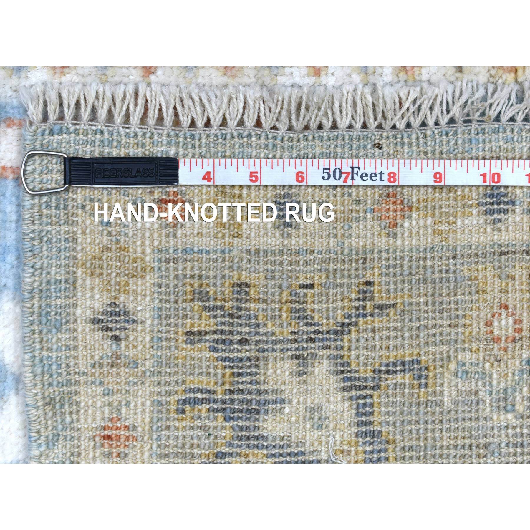 2'8"x11'6" Denim Blue Afghan Angora Oushak with Colorful Leaf Design Hand Woven Pure Wool Oriental Runner Rug 