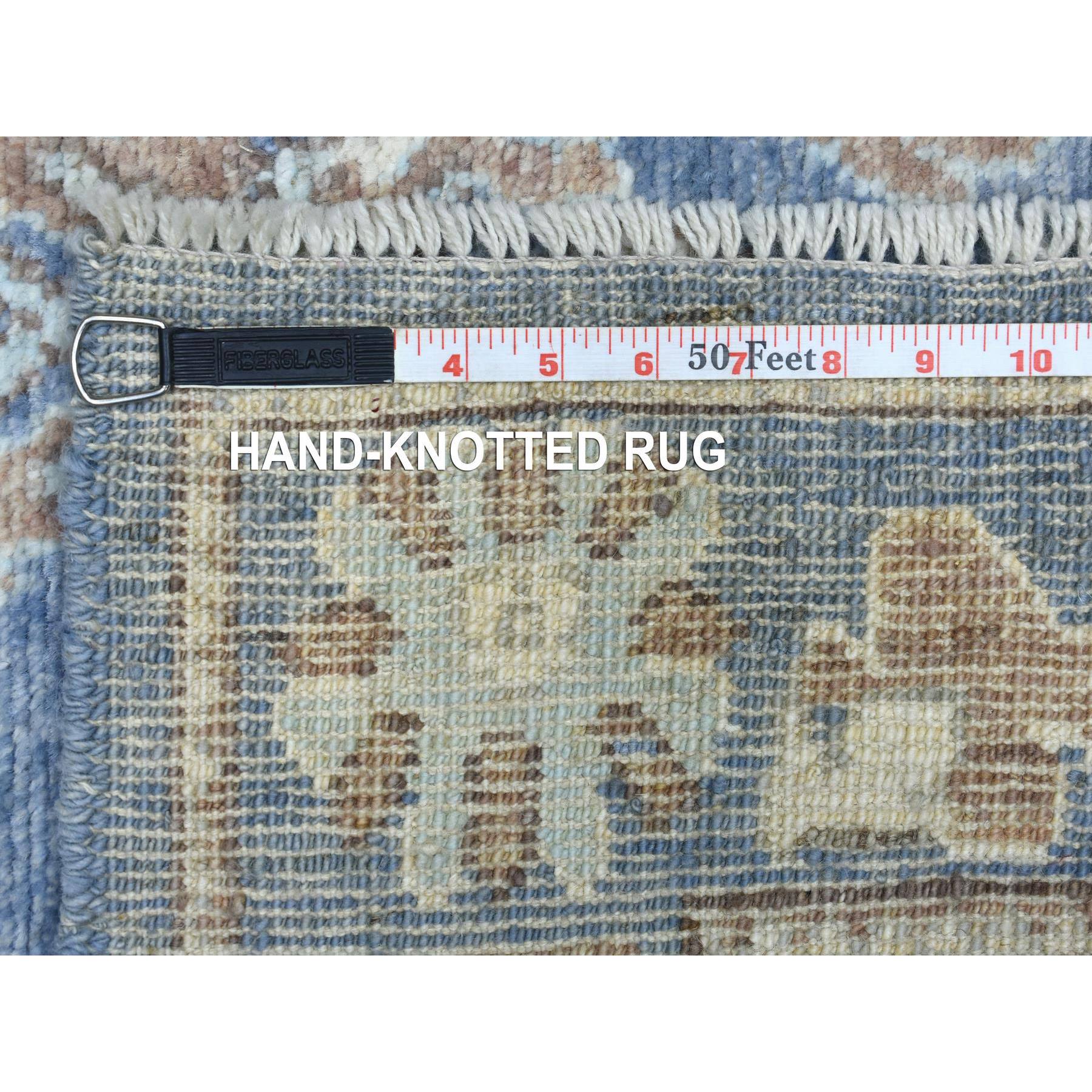 2'10"x6' Denim Blue Leaf Design Angora Ushak with Soft Colors Hand Woven Pure Wool Oriental Rug 