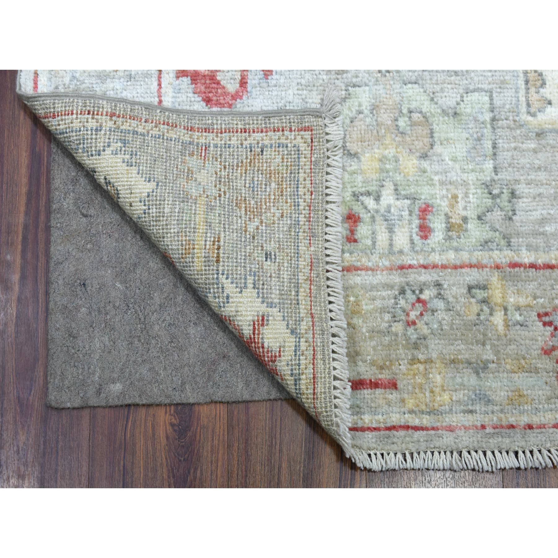 2'10"x17' Gray Afghan Angora Oushak with Touches of Red Hand Woven Natural Wool Oriental XL Runner Rug 