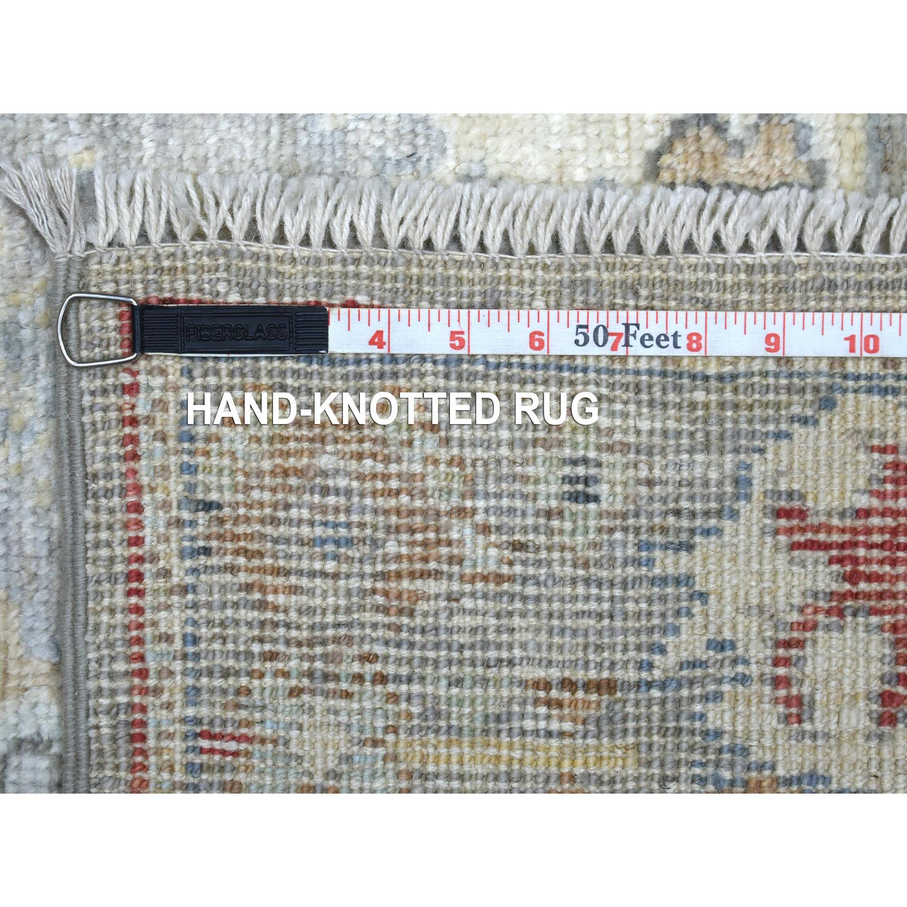 2'10"x17' Gray Afghan Angora Oushak with Touches of Red Hand Woven Natural Wool Oriental XL Runner Rug 