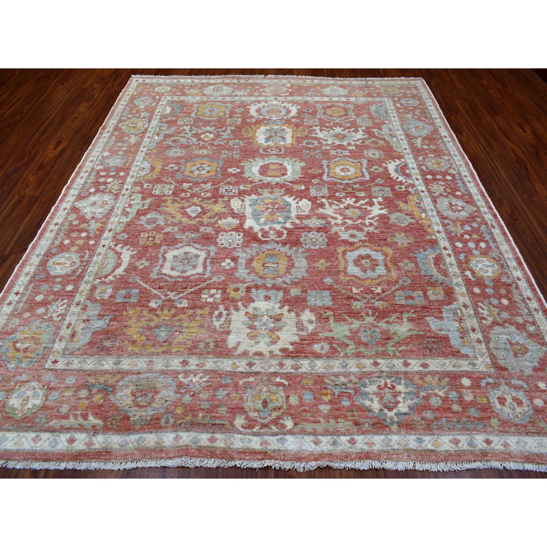 8'x9'7" Coral Red Beautiful Floral Pattern Afghan Angora Oushak Hand Woven Pliable Wool  Oriental Rug 