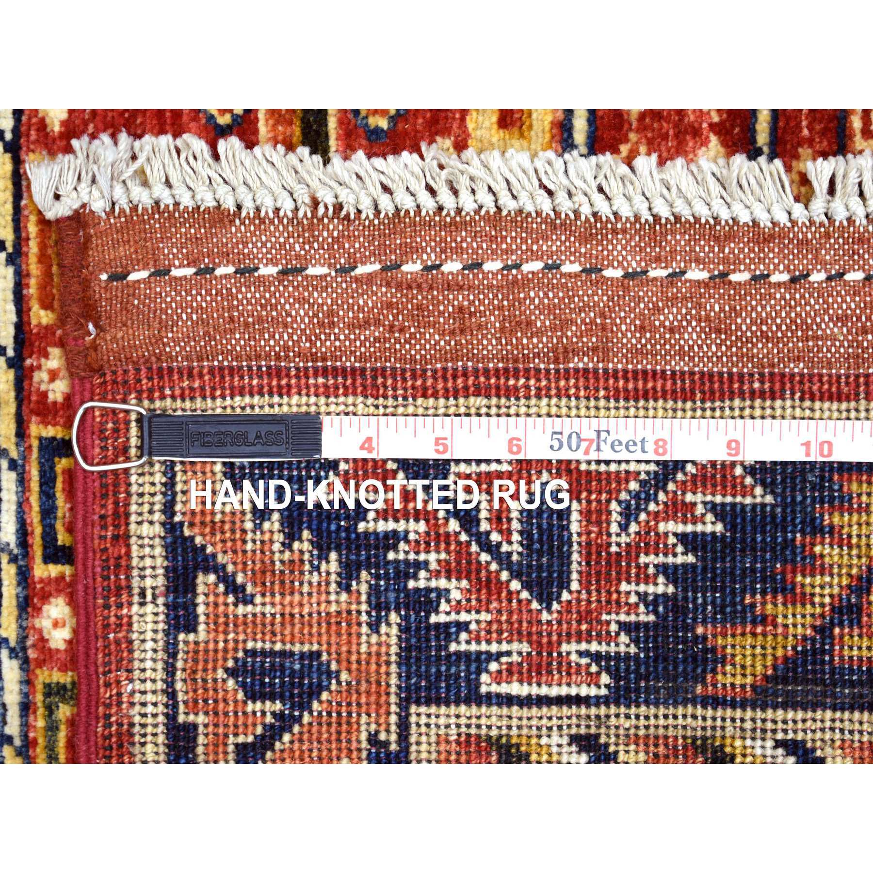 2'8"x9'7" Coral Red, Afghan Ersari with Bijar Garus Design, Ancient Animal Figurines, Natural Dyes, Densely Woven, Extra Soft Wool, Hand Woven, Runner Oriental Rug 
