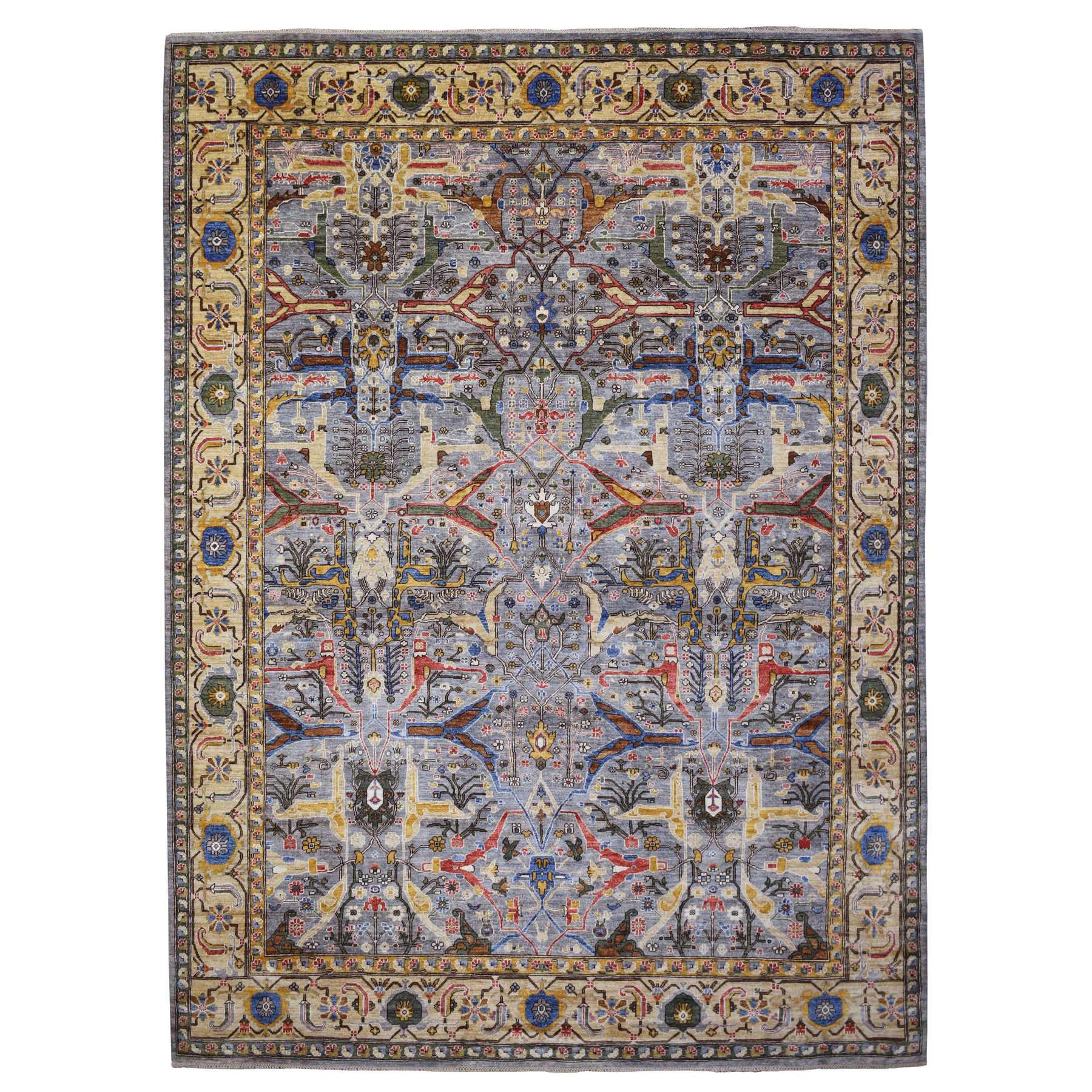 9'x12' Gray Turkeman Ersari with Bijar Garus Design, Hand Woven, Natural Dyes, Pure Wool Oriental Rug 