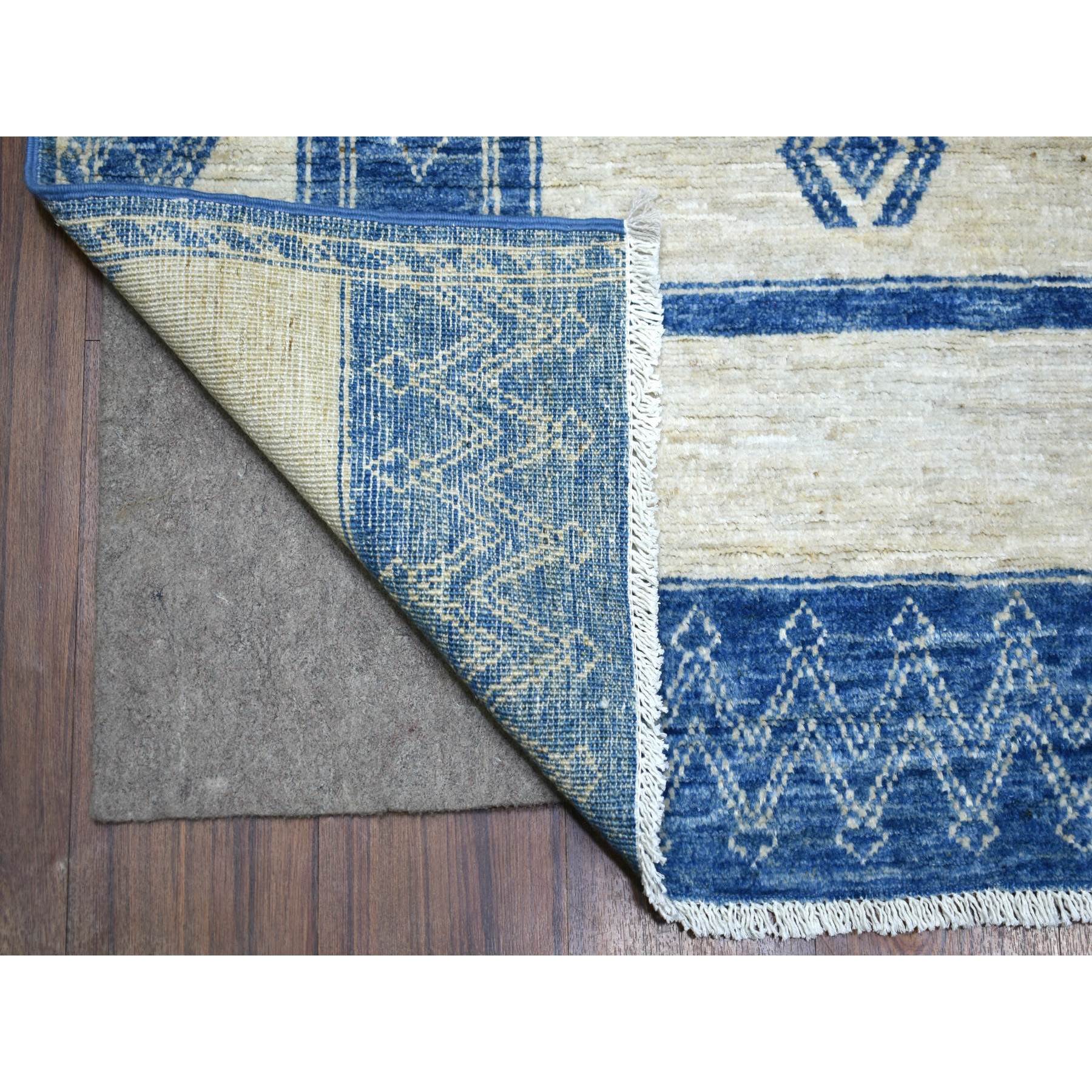 5'10"x8'9" Denim Blue, Fine Peshawar with Berber Motifs, Hand Woven, Densely Woven, Soft and Shiny Wool Oriental Rug 