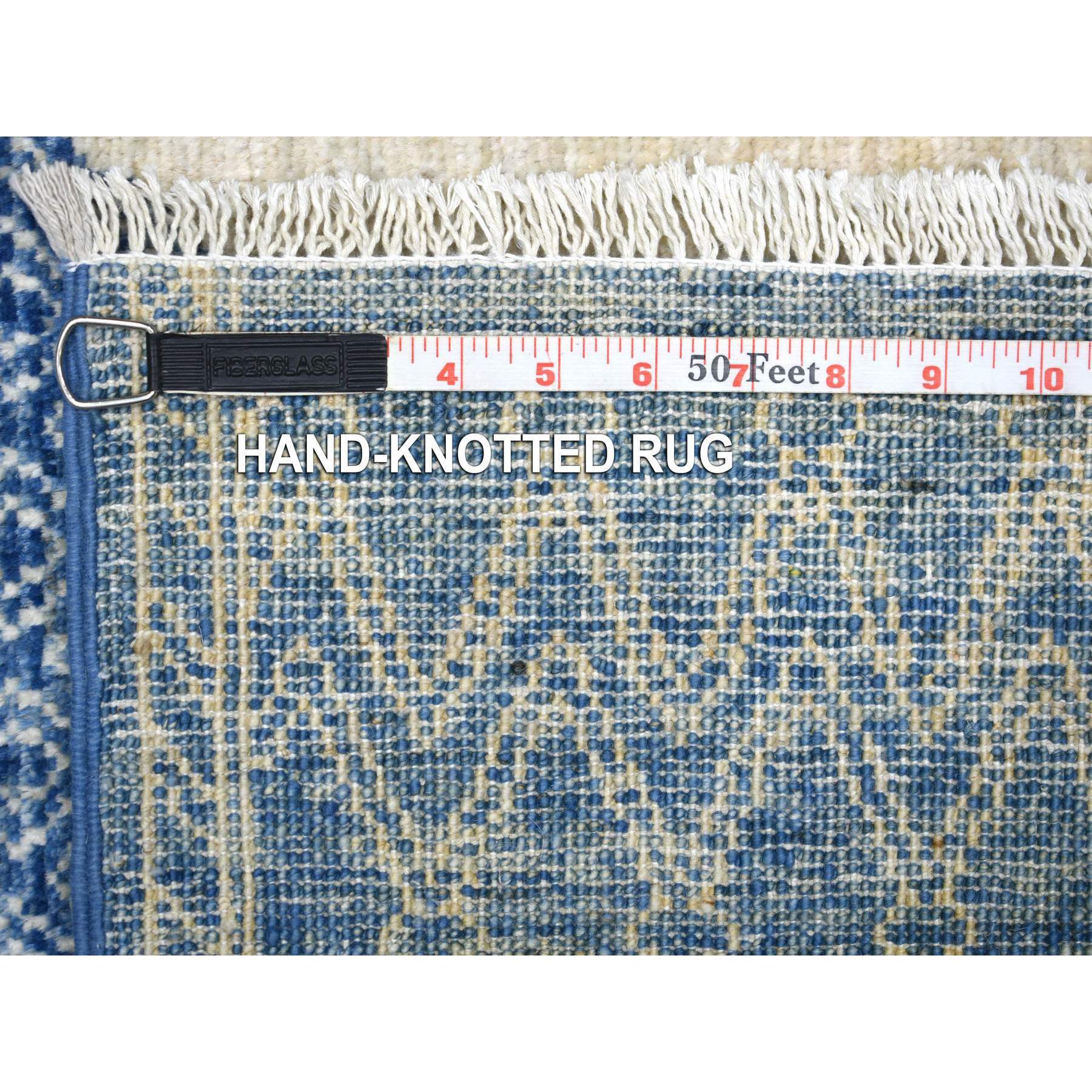 5'10"x8'9" Denim Blue, Fine Peshawar with Berber Motifs, Hand Woven, Densely Woven, Soft and Shiny Wool Oriental Rug 