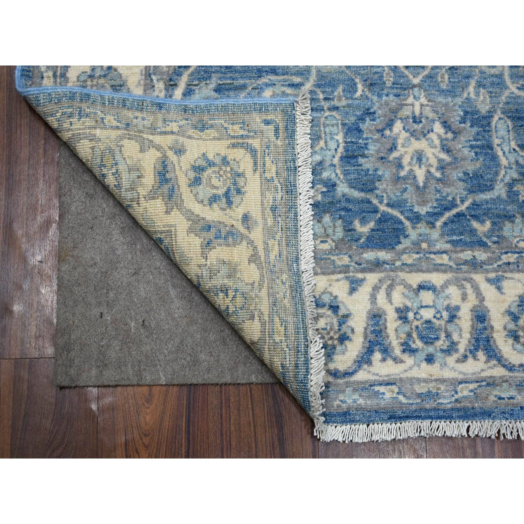 3'10"x5'10" Denim Blue, Hand Woven Densely Woven Fine Peshawar with Mahal Design, Pliable Wool Natural Dyes, Oriental Rug 