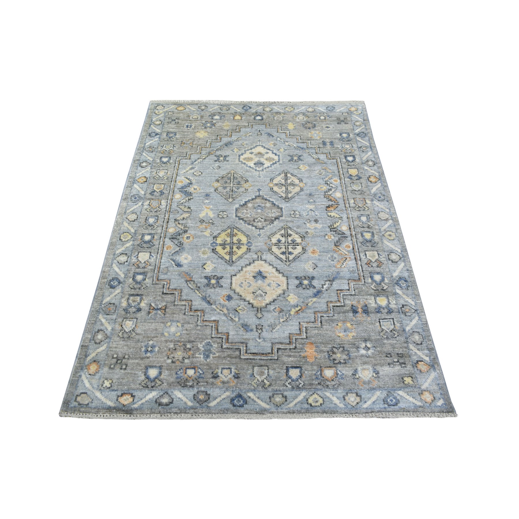 4'4"x6' Gray, Hand Woven, Anatolian Village Inspired Oushak, Organic Wool, Oriental Rug 