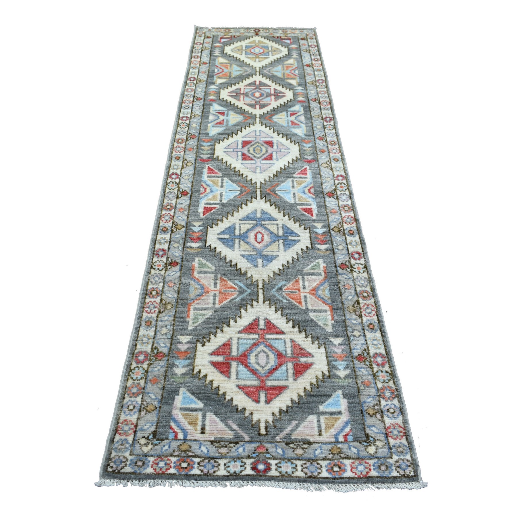 2'7"x10' Charcoal Gray, Hand Woven, Anatolian Village Inspired Oushak, Pure Wool, Runner Oriental Rug 