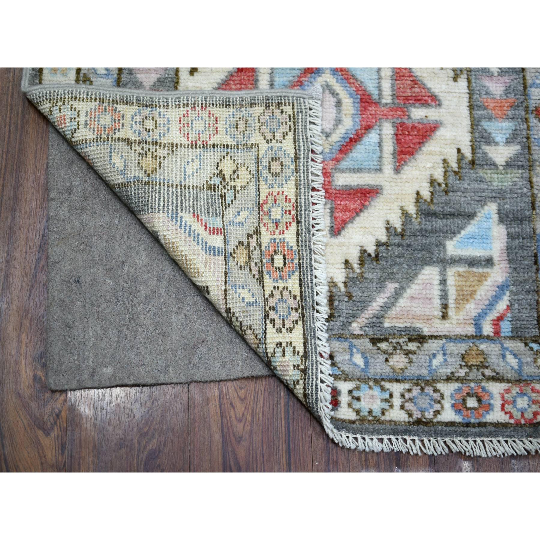 2'7"x10' Charcoal Gray, Hand Woven, Anatolian Village Inspired Oushak, Pure Wool, Runner Oriental Rug 