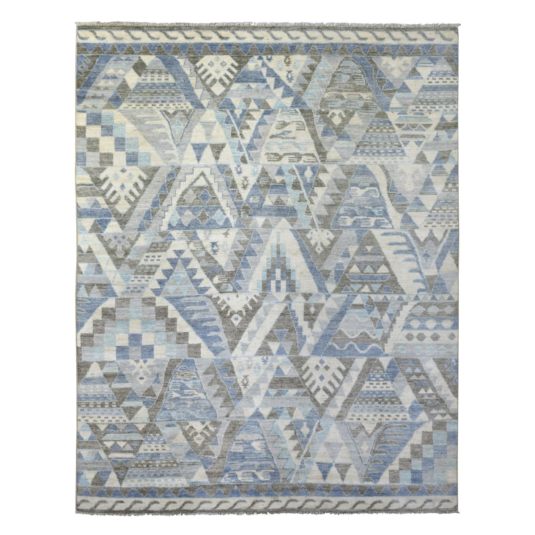 8'x10' Ivory, Hand Woven Anatolian Design with Little Triangles, Natural Dyes Pure Wool, Oriental Rug 