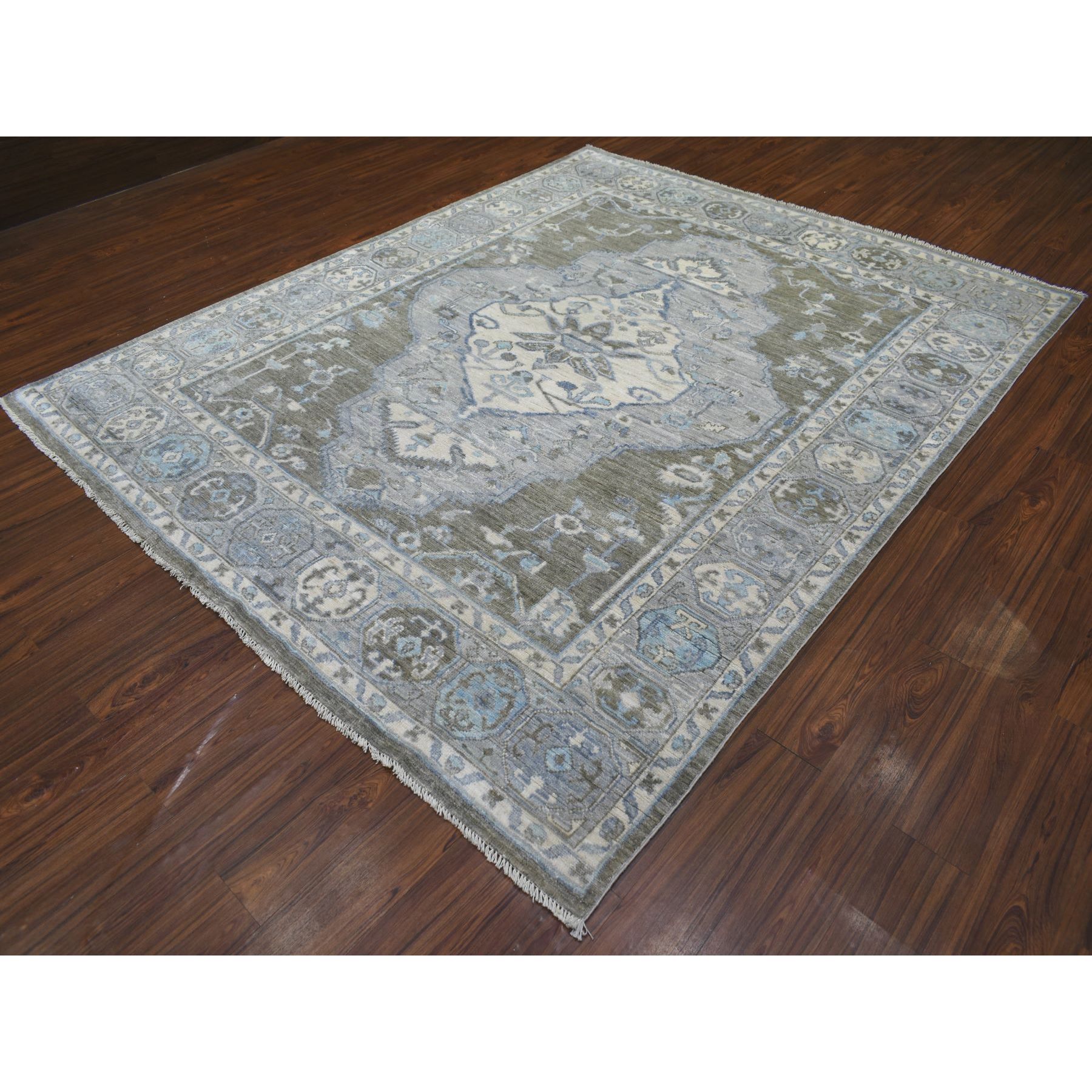 8'x9'9" Faded Taupe, Anatolian Design with Large Medallion Design Natural Dyes, Soft and Supple Wool Hand Woven, Oriental Rug 