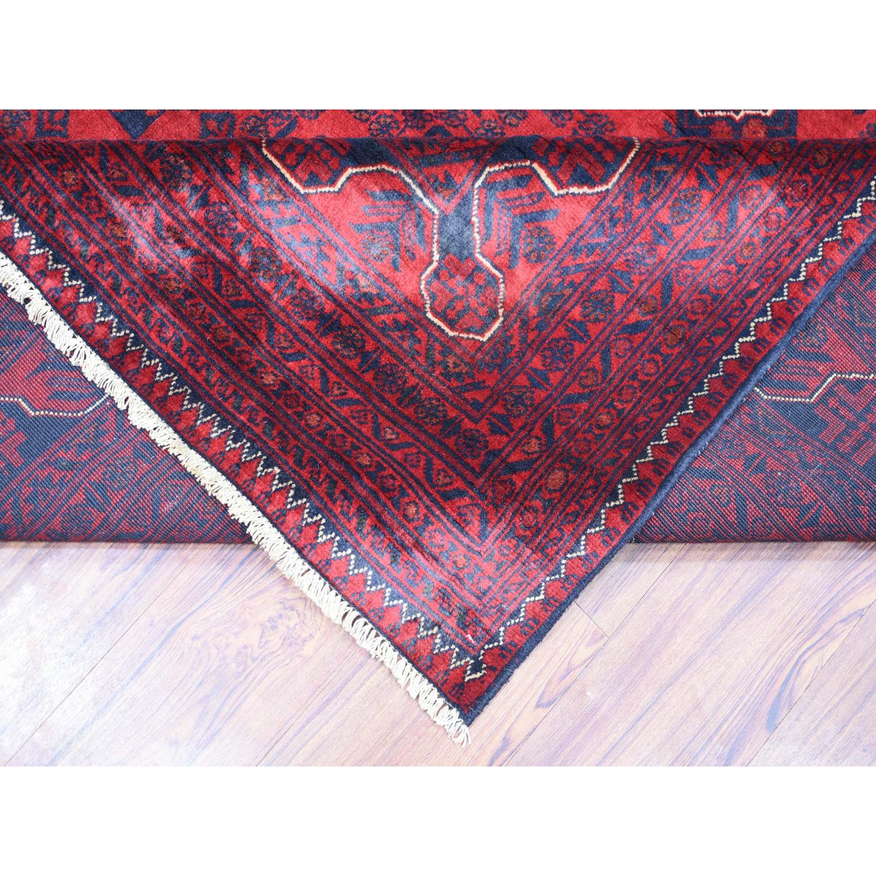9'10"x12'6" Deep and Saturated Red, Afghan Khamyab with Geometric Design, Pure Wool Hand Woven, Oriental Rug 