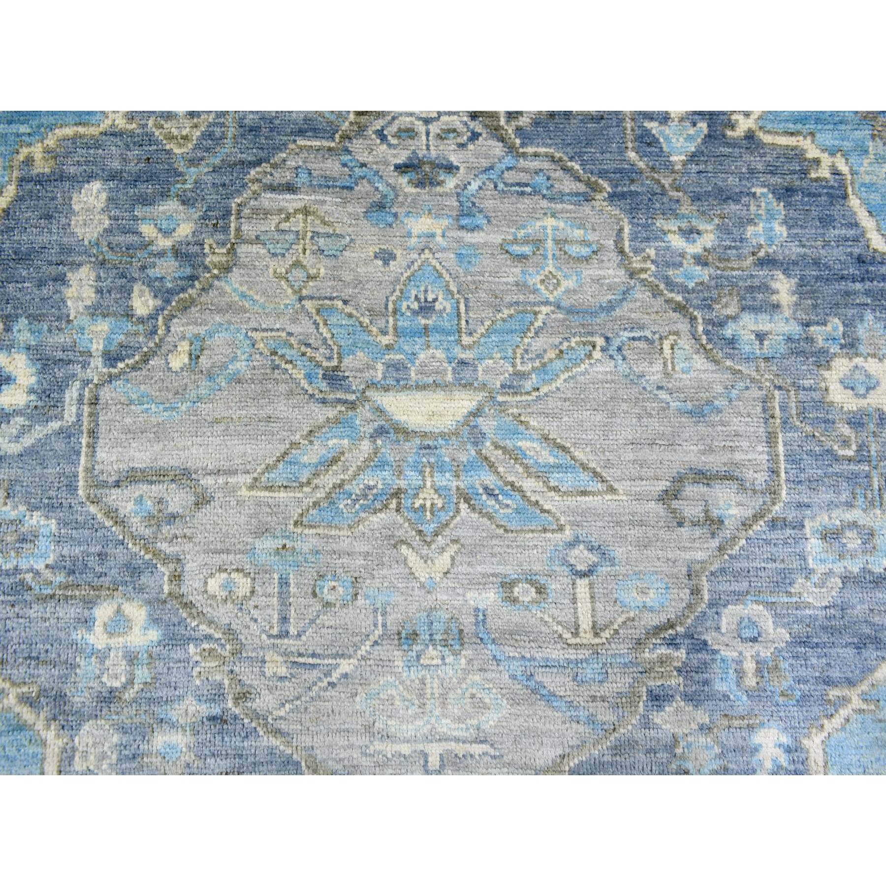 8'x9'6" Light Blue, Hand Woven Anatolian Village Inspired with Large Medallion Design, Natural Dyes Soft Wool, Oriental Rug 