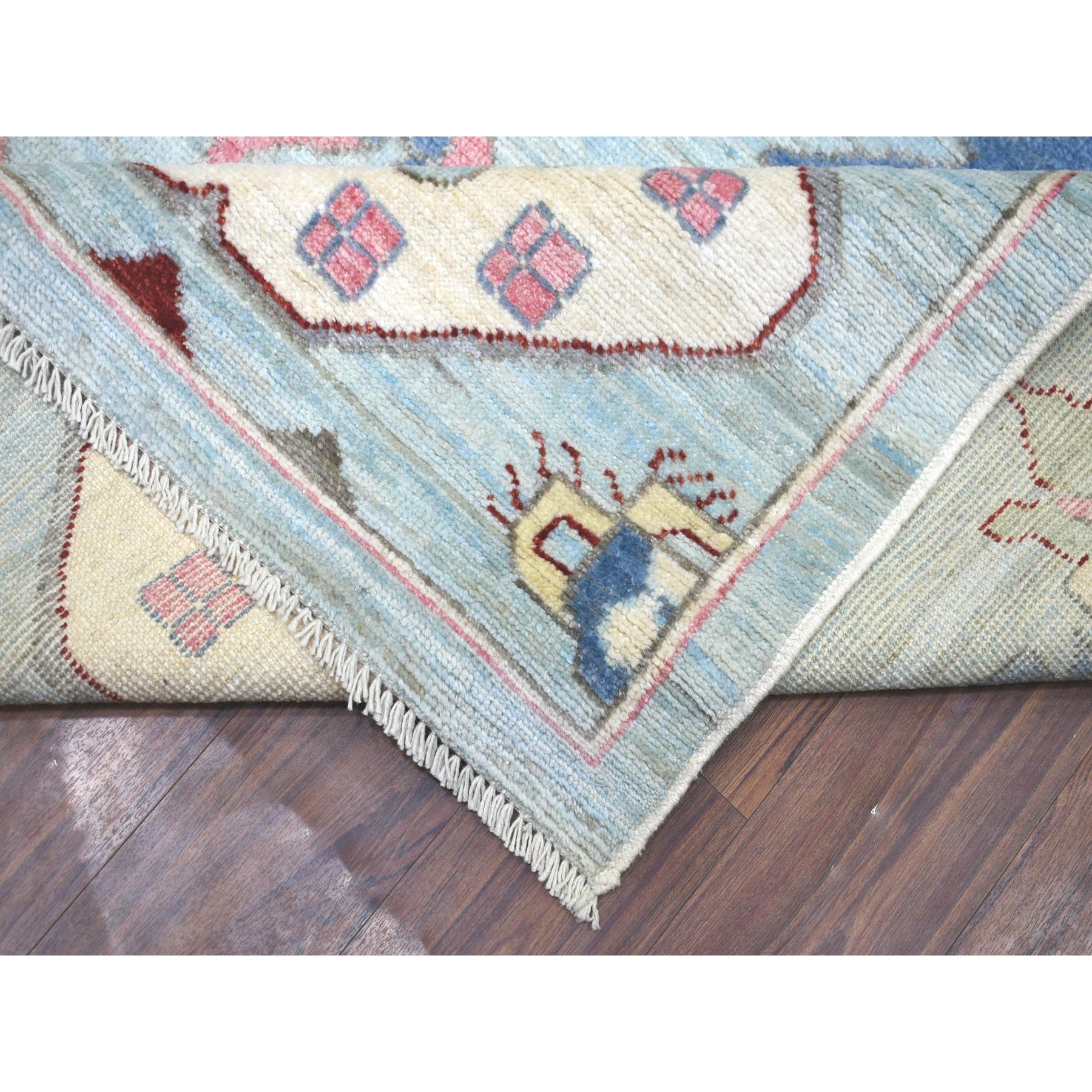 8'10"x11'8" Light Blue, Anatolian Design with Large Elements and Bird Figurines Natural Dyes, Soft and Supple Wool Hand Woven, Oriental Rug 