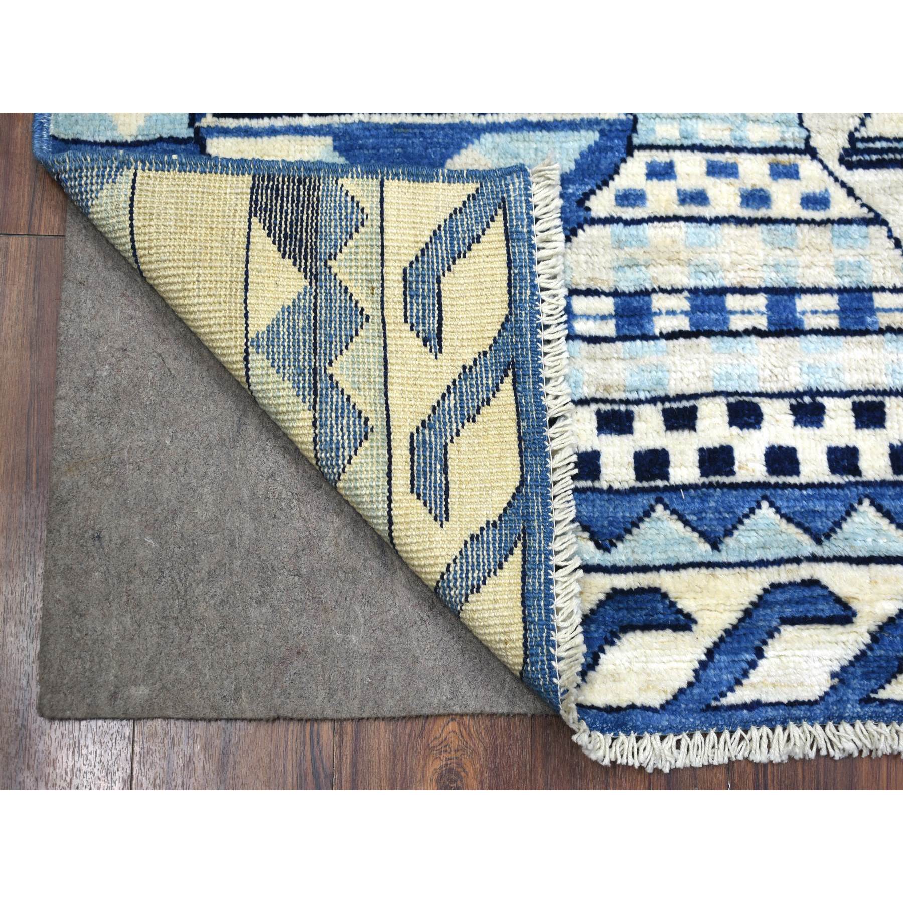 4'x6' Denim Blue, Hand Woven Anatolian Village Inspired with Little Triangles Design, Natural Dyes Soft Wool, Oriental Rug 