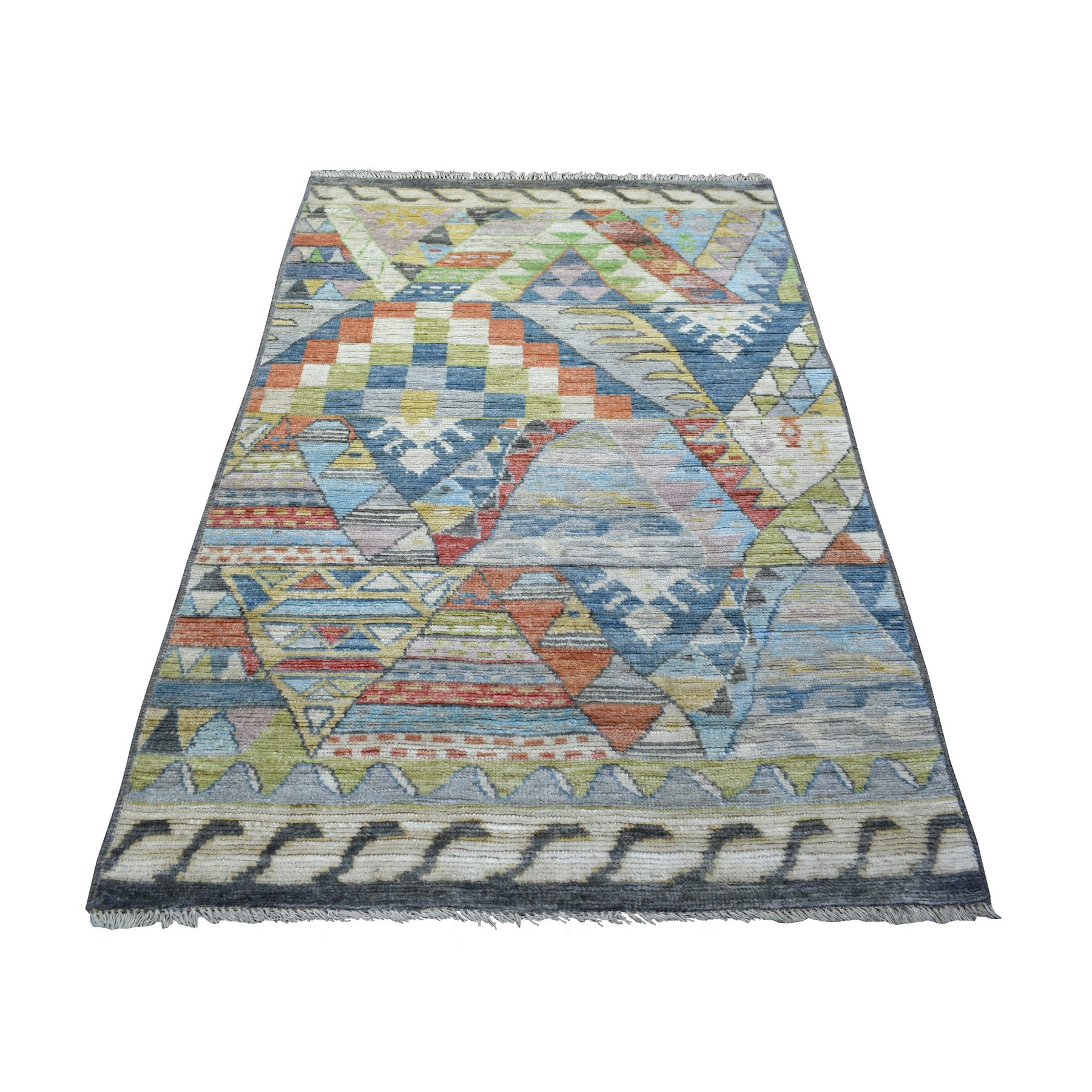 4'x6'2" Colorful, Pure Wool Hand Woven, Anatolian Village Inspired Patchwork Design Natural Dyes, Oriental Rug 