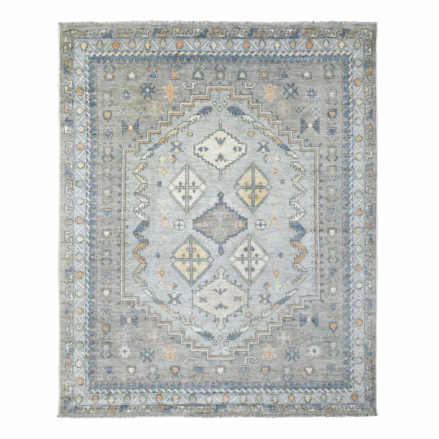 8'x9'10" Light Gray, Anatolian Village Inspired Geometric Design Natural Dyes, Natural Wool Hand Woven, Oriental Rug 