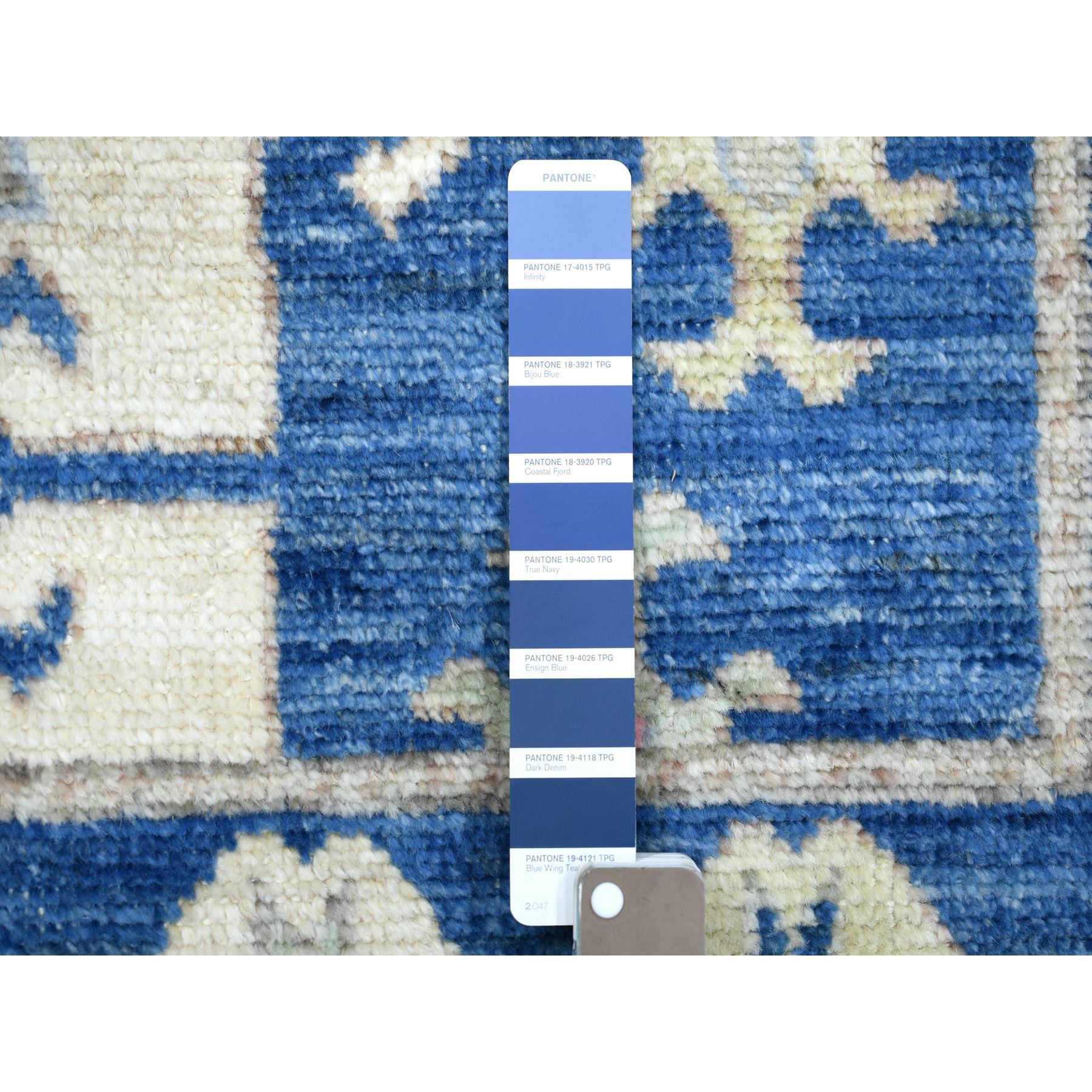 4'1"x12'1" Denim Blue, Anatolian Village Inspired with Large Elements Natural Dyes, Soft and Supple Wool Hand Woven, Wide Runner Oriental Rug 