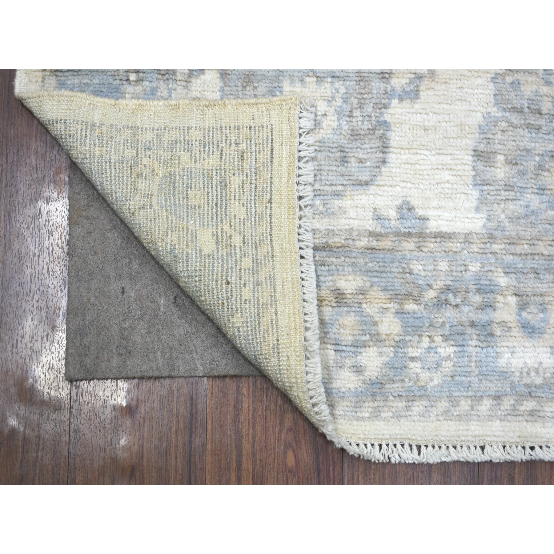 4'1"x6'1" Ivory Angora Oushak Soft Colors With Leaf Design Hand Woven Natural Dyes, Afghan Wool Oriental Rug 