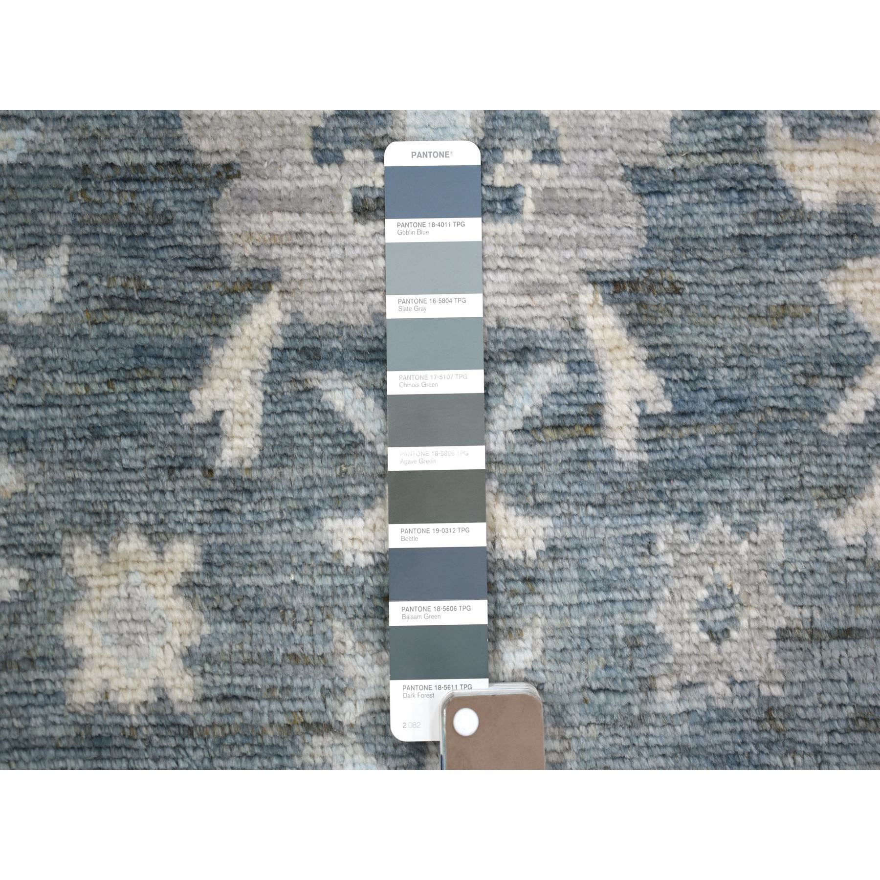 3'x11'7" Charcoal Gray Angora Oushak With Colorful Leaf Design Natural Dyes, Afghan Wool Hand Woven Runner Oriental Rug 