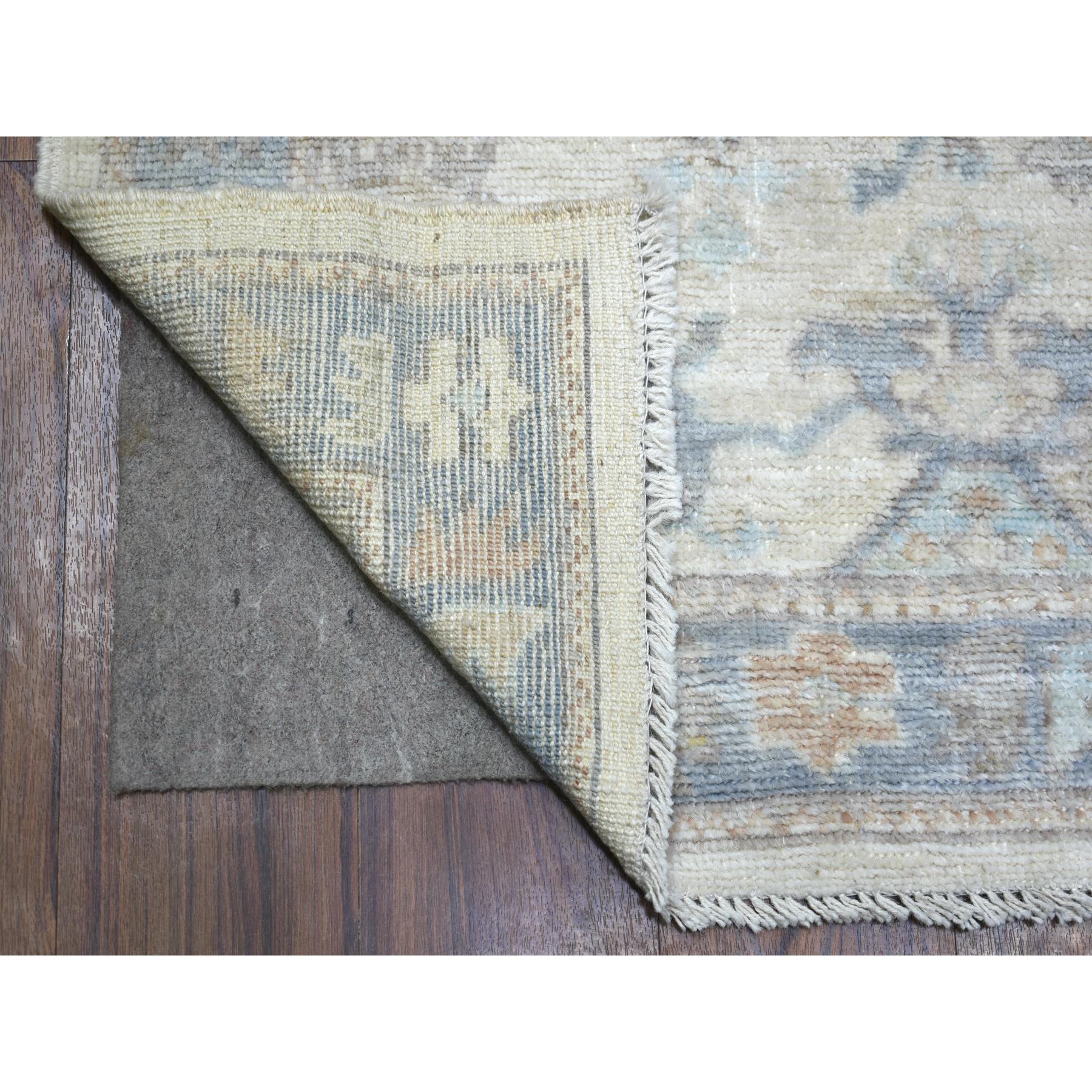 2'10"x9'5" Ivory Natural Dyes Angora Oushak With Colorful Leaf Design, Afghan Wool Hand Woven Runner Oriental Rug 