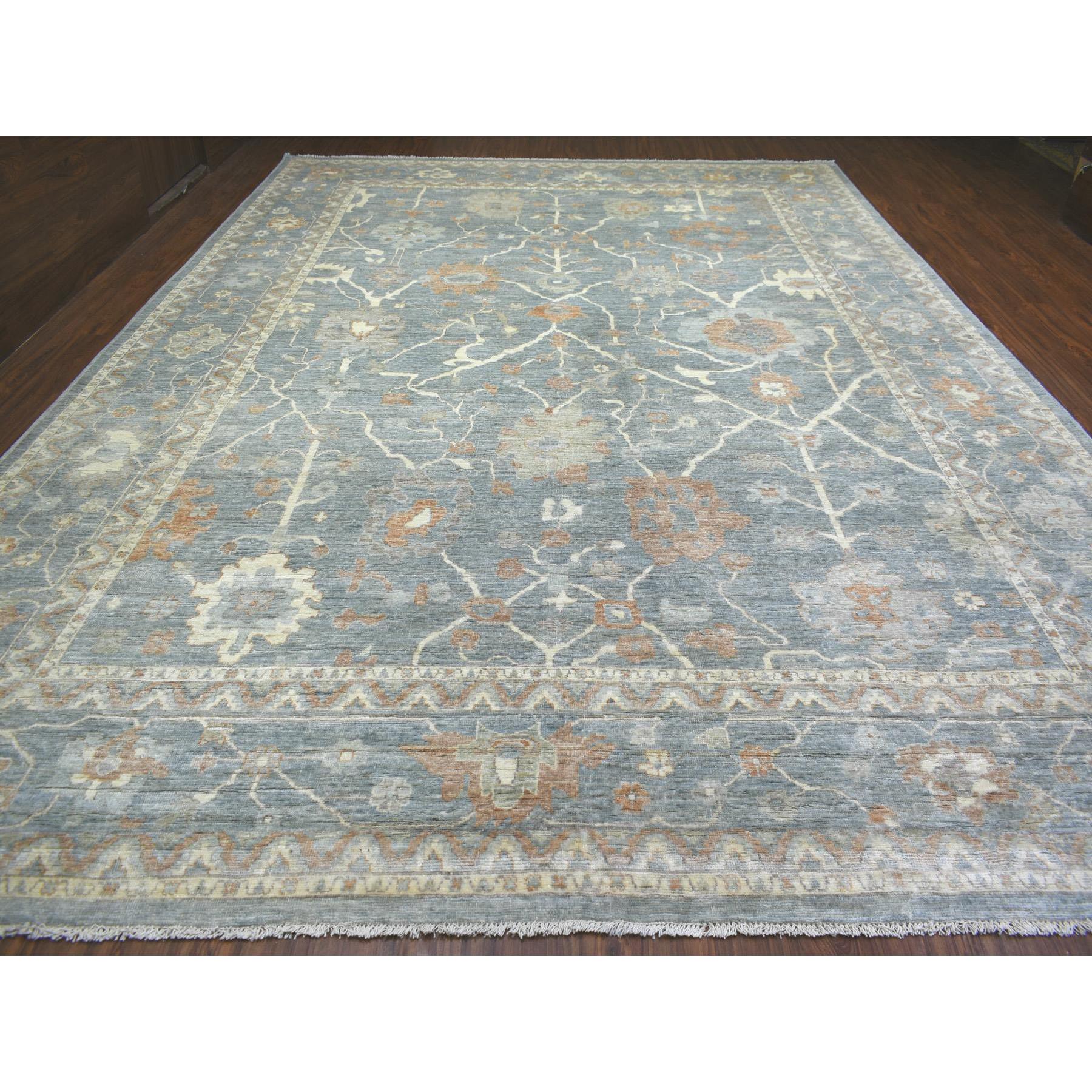 12'x16' Light Blue Angora Oushak With Colorful Leaf Design Natural Dyes, Afghan Wool Hand Woven Oversize Oriental Rug 