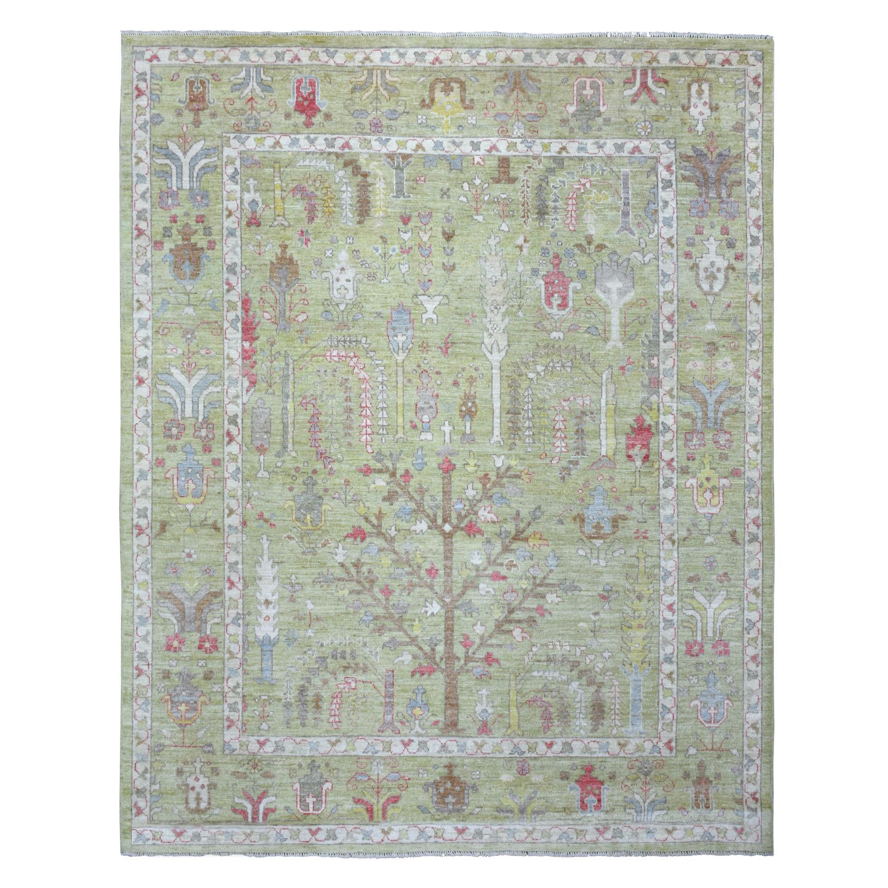 8'x10' Green Angora Oushak With Colorful Leaf Design Natural Dyes, Afghan Wool Hand Woven Oriental Rug 