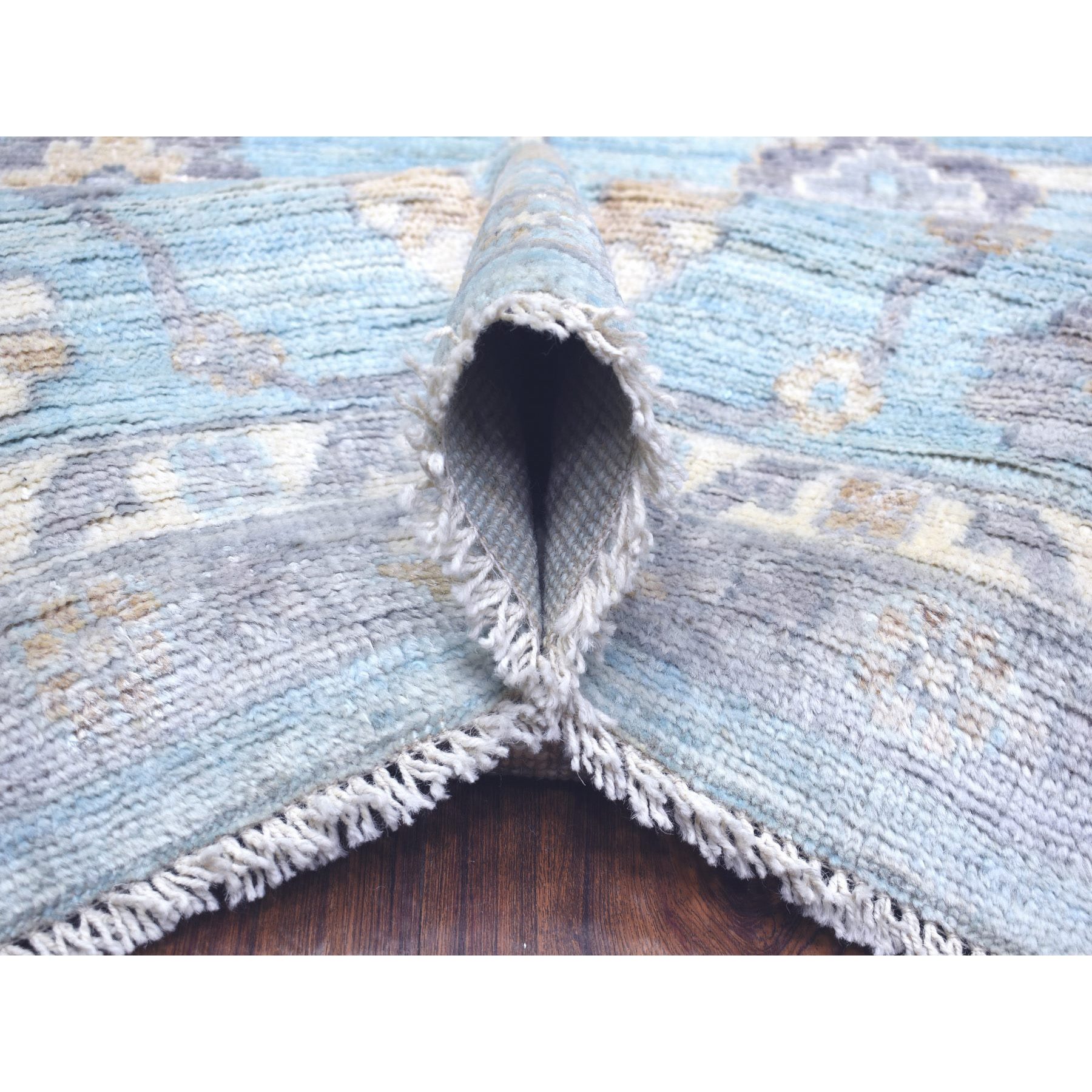 9'3"x12' Blue Angora Oushak All Over Motifs Natural Dyes, Afghan Wool Hand Woven Oriental Rug 