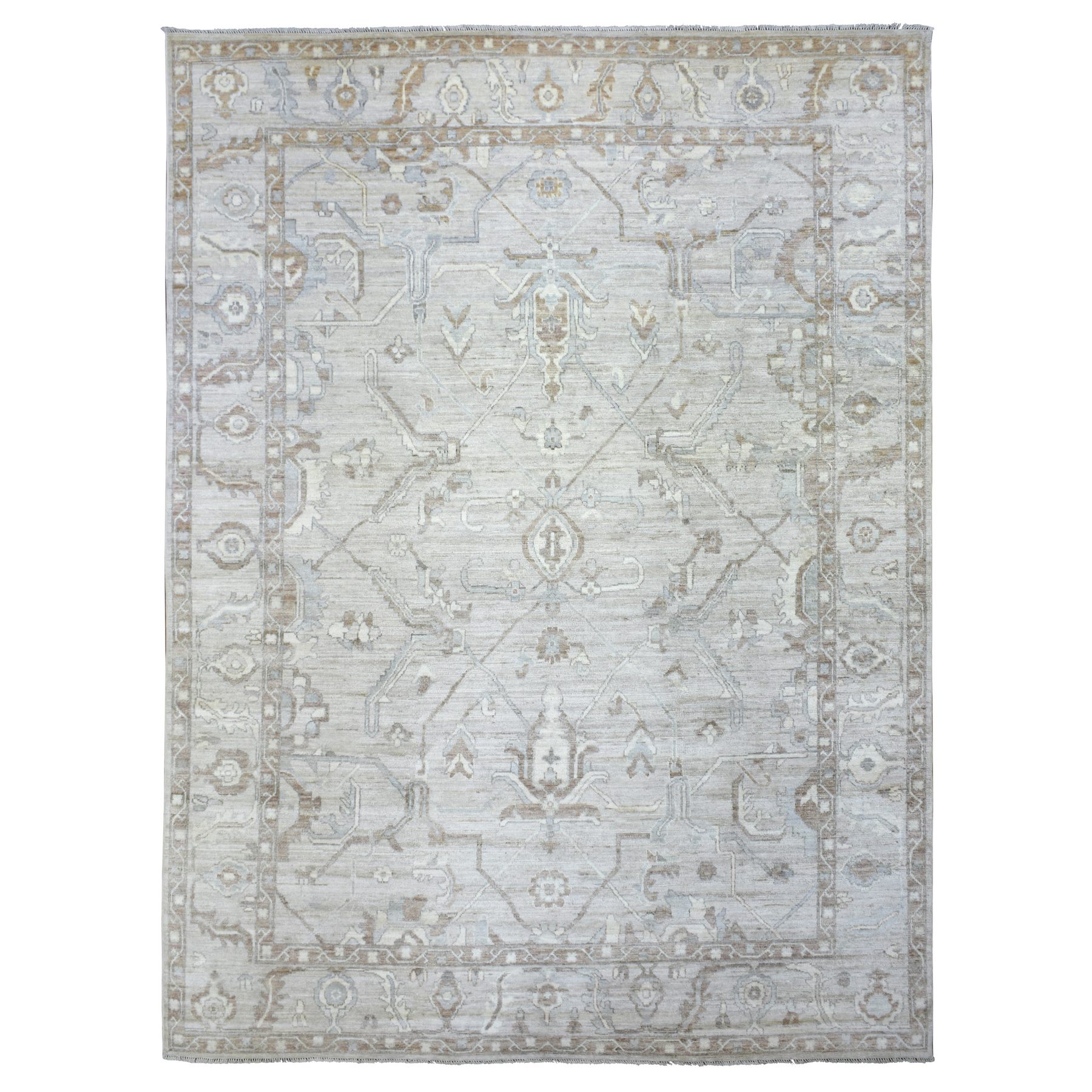 8'9"x12' Gray Hand Woven Angora Ushak Natural Dyes, Flowing And Open Design, Afghan Wool Oriental Rug 