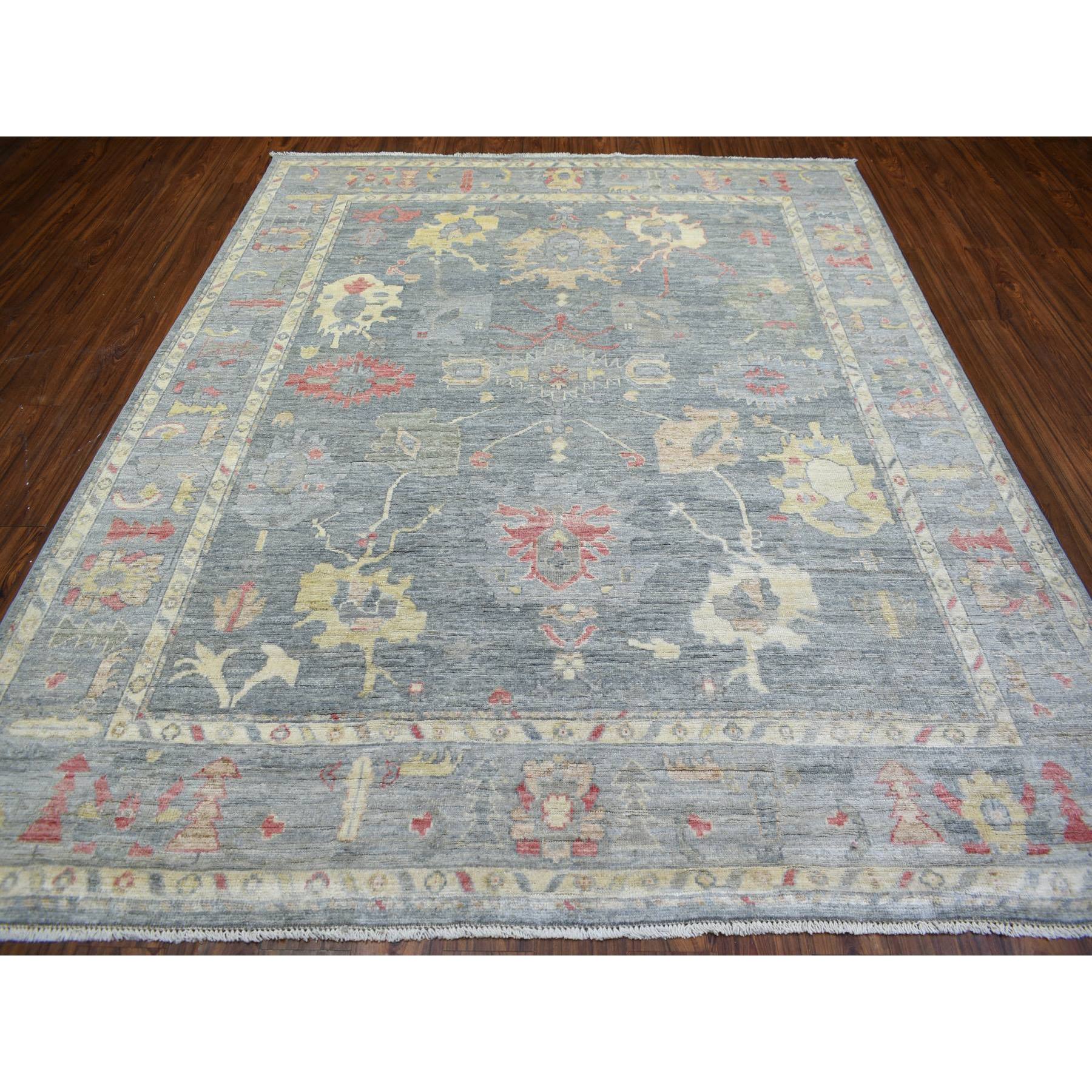 8'x9'8" Gray Angora Oushak Soft Colors With Leaf Design Natural Dyes, Afghan Wool Hand Woven Oriental Rug 