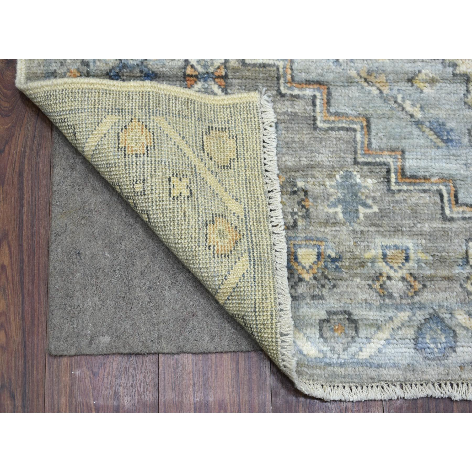4'3"x5'7" Silver Blue, Anatolian Village Inspired with Geometric Design Natural Dyes, Soft Wool Hand Woven, Oriental Rug 