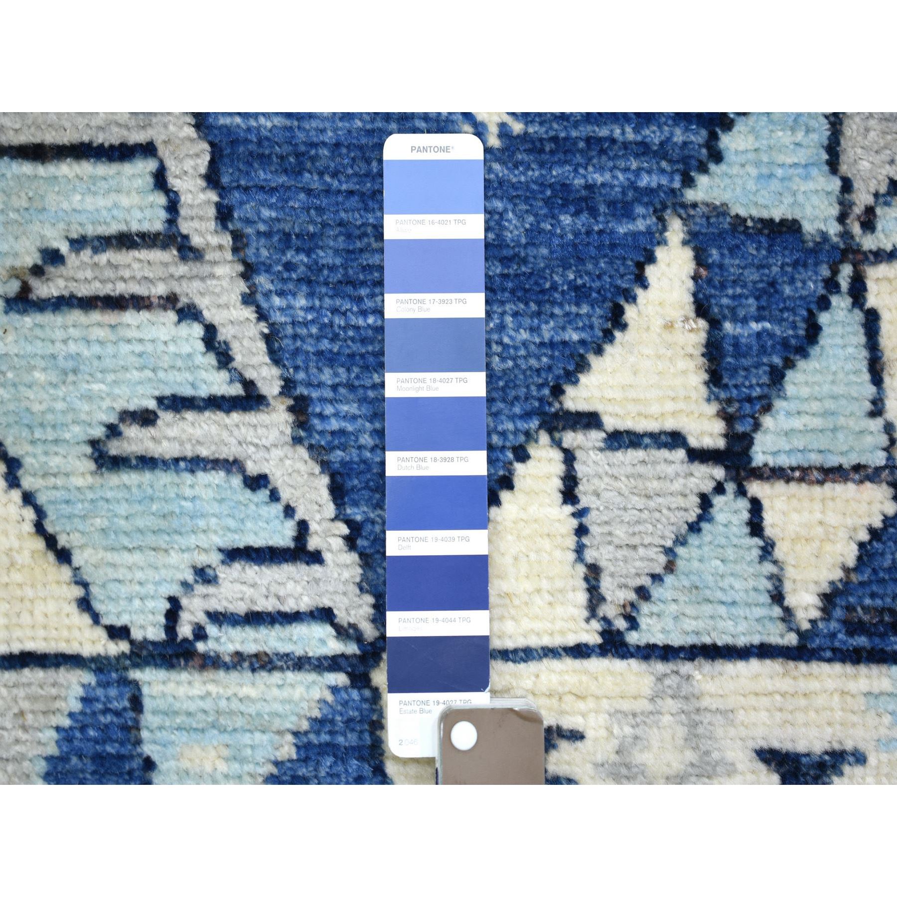 3'1"x8'1" Denim Blue, Anatolian Village Inspired with Patchwork Design Natural Dyes Soft and Supple Wool Hand Woven, Wide Runner Oriental Rug 