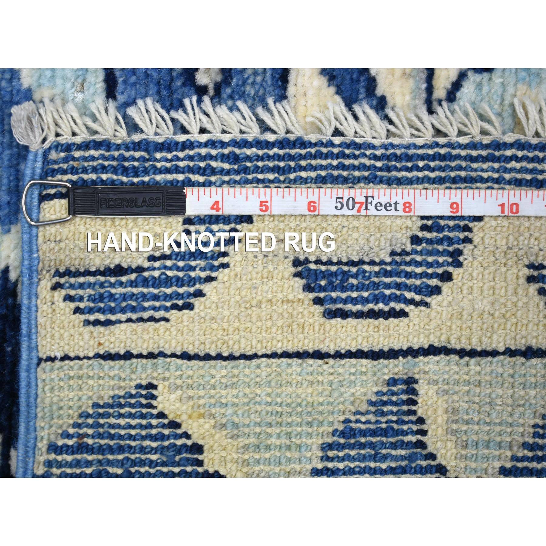 3'1"x8'1" Denim Blue, Anatolian Village Inspired with Patchwork Design Natural Dyes Soft and Supple Wool Hand Woven, Wide Runner Oriental Rug 