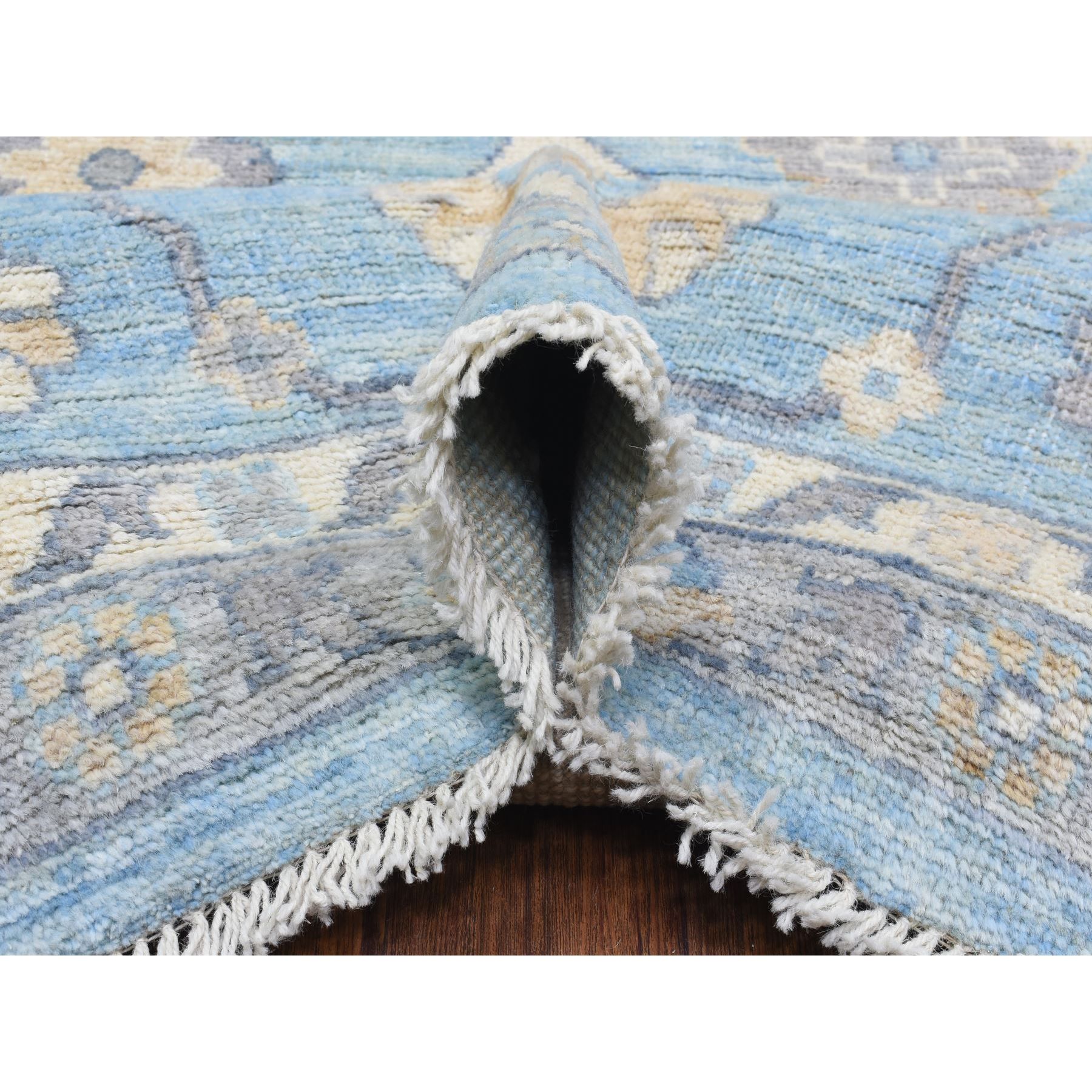 9'3"x12' Light Blue, Afghan Angora Oushak Natural Dyes, Soft Organic Wool Hand Woven, Oriental Rug 