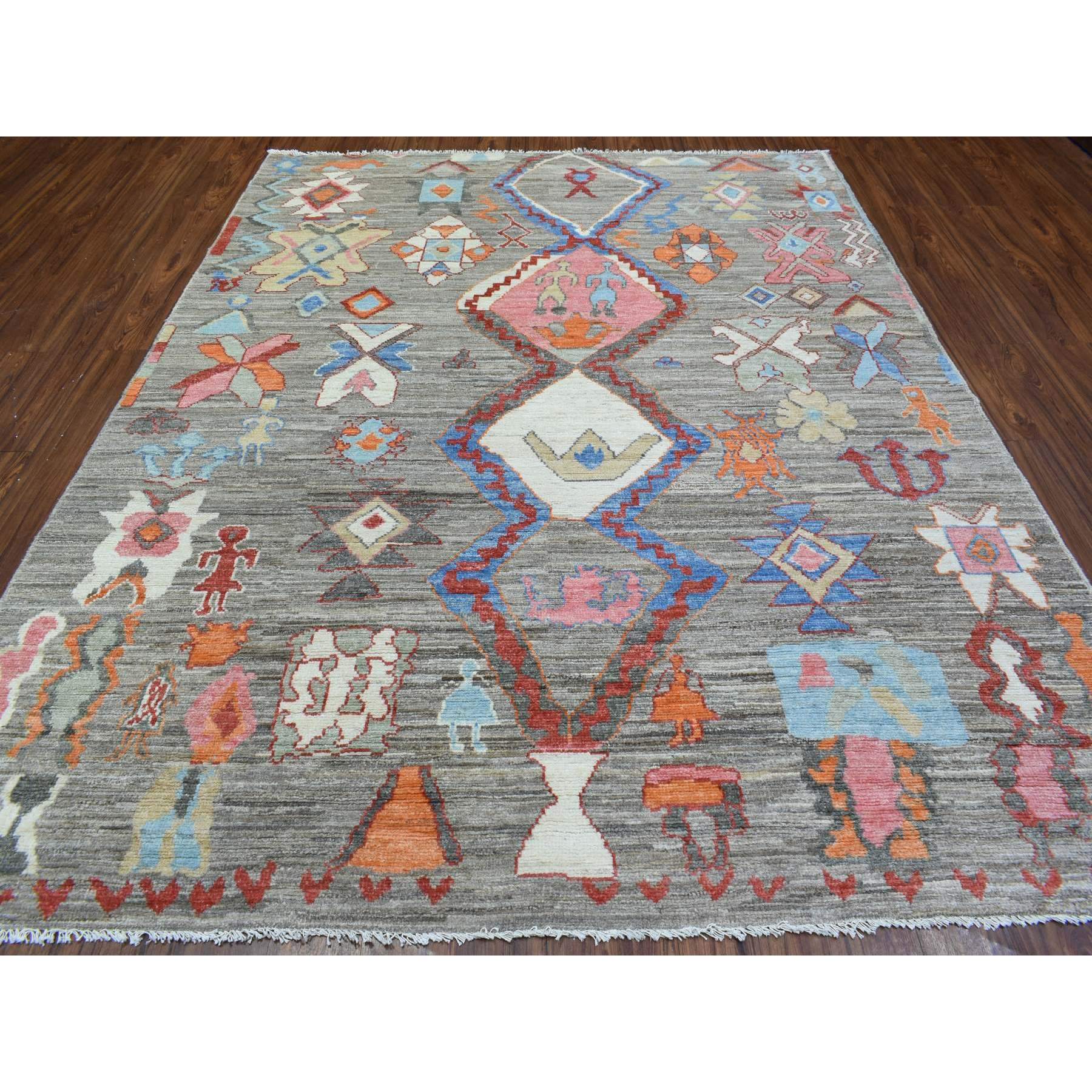 8'x10' Taupe, Boujaad Moroccan Berber with Arts and Crafts Design, Natural Dyes, Velvety Wool Hand Woven, Oriental Rug 