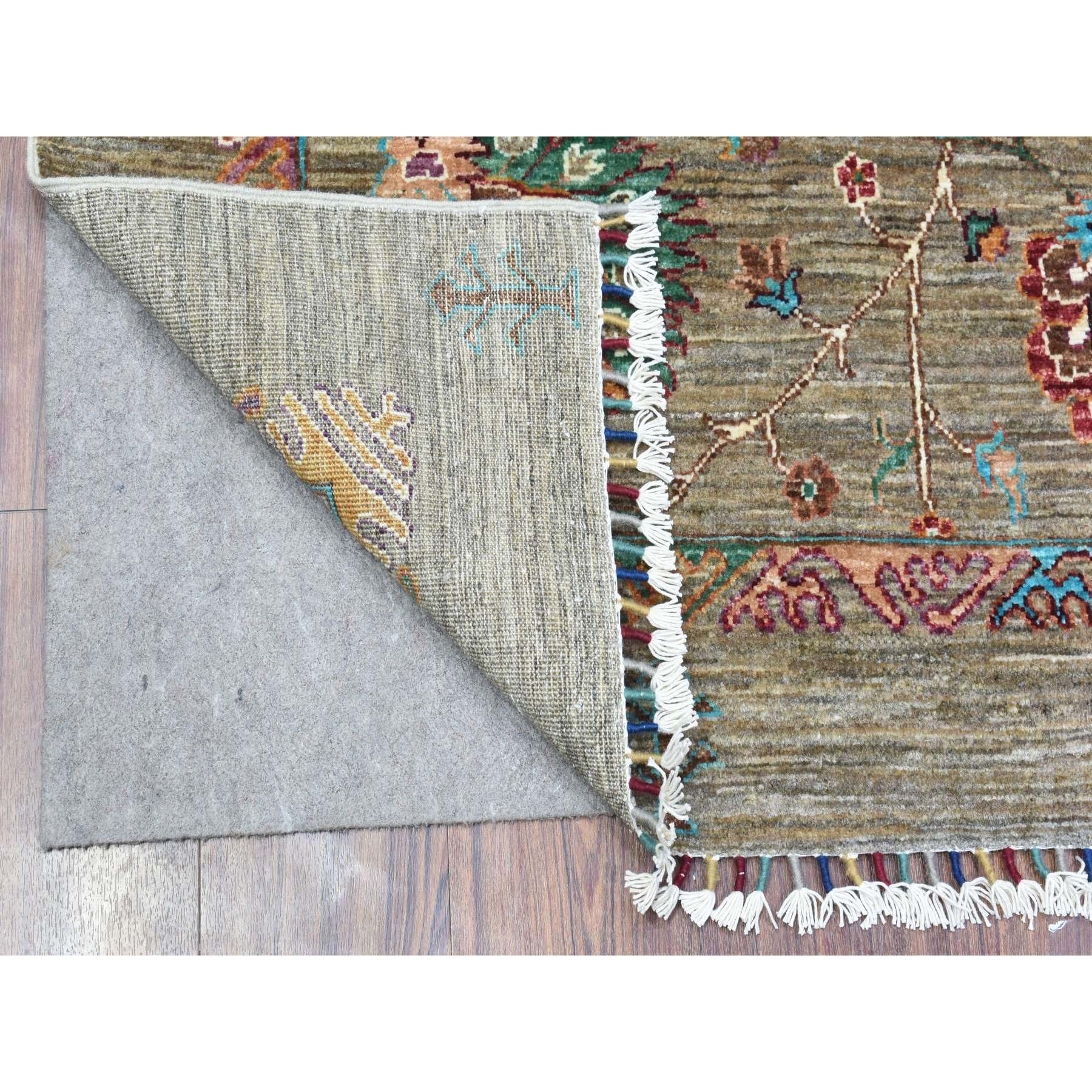 5'x6'10" Taupe, Extra Soft Wool Hand Woven, Afghan Super Kazak with Repetitive Caucasian Gul Design Natural Dyes Densely Weave, Oriental Rug 