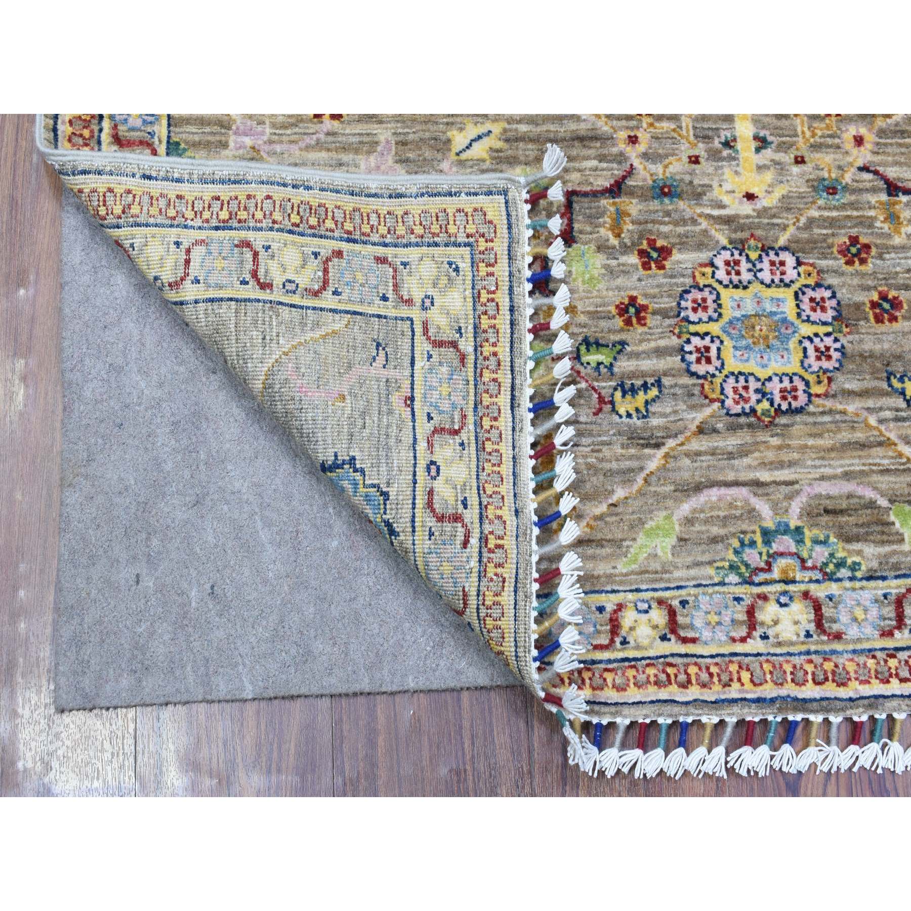 3'10"x6' Taupe, Densely Woven Soft Organic Wool Hand Woven, Afghan Super Kazak with Repetitive Caucasian Gul Design Natural Dyes, Oriental Rug 