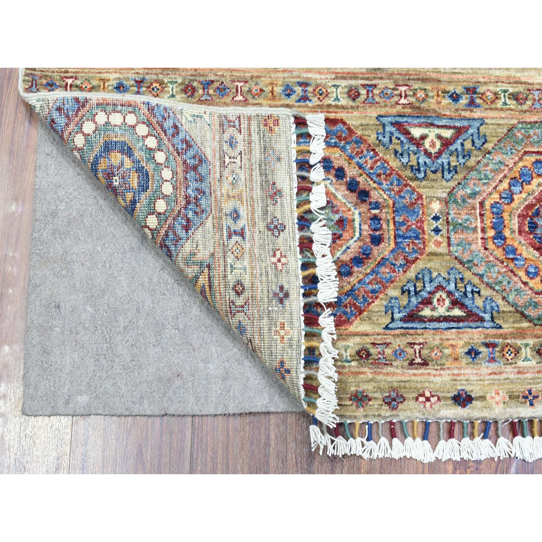 2'8"x4' Taupe, Soft and Velvety Wool Hand Woven, Afghan Super Kazak with Khorjin Design Natural Dyes Densely Weave, Oriental Rug 