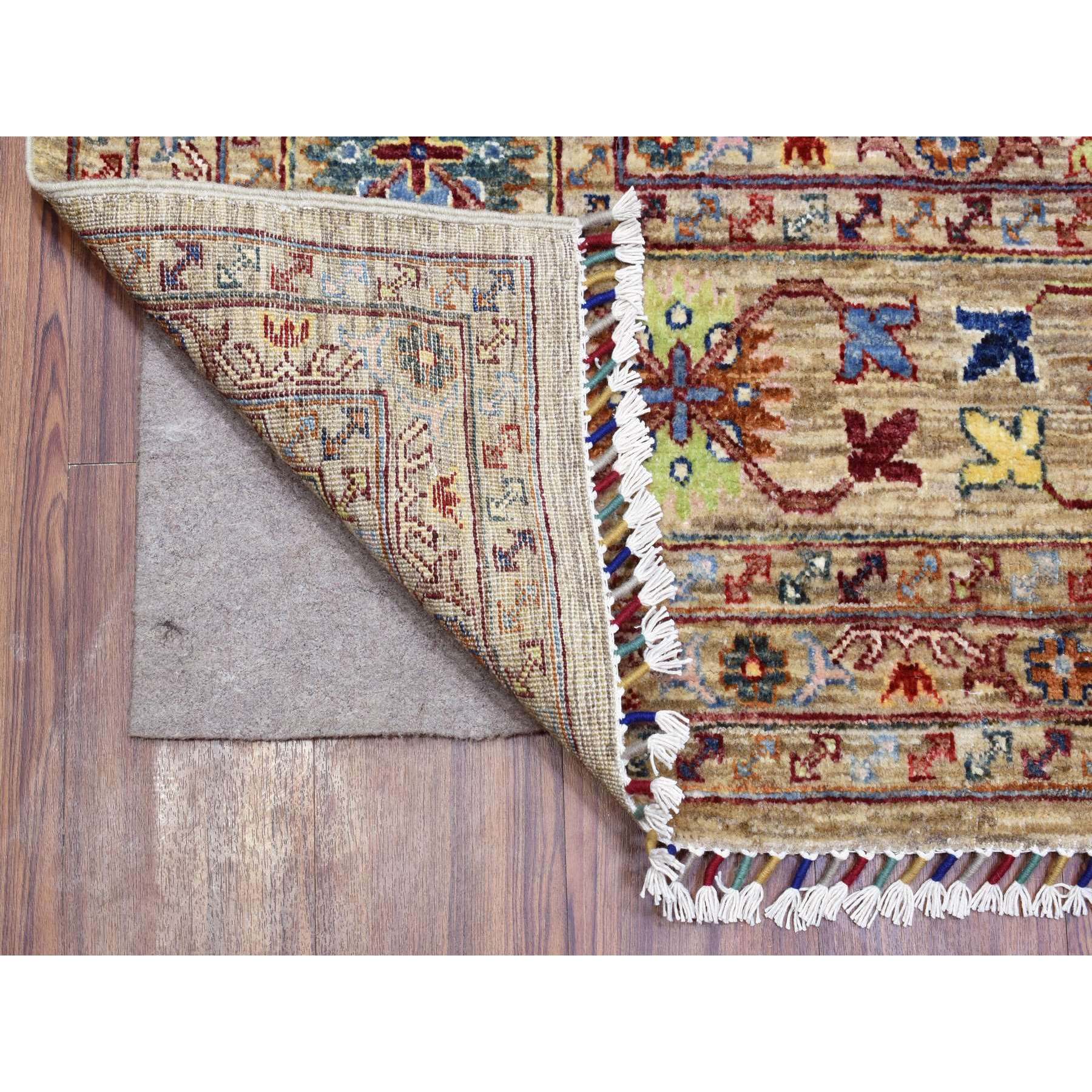 9'x12'2" Taupe, Afghan Super Kazak with Repetitive Caucasian Gul Design, Natural Dyes Densely Weave, Soft and Velvety Wool Hand Woven, Oriental Rug 