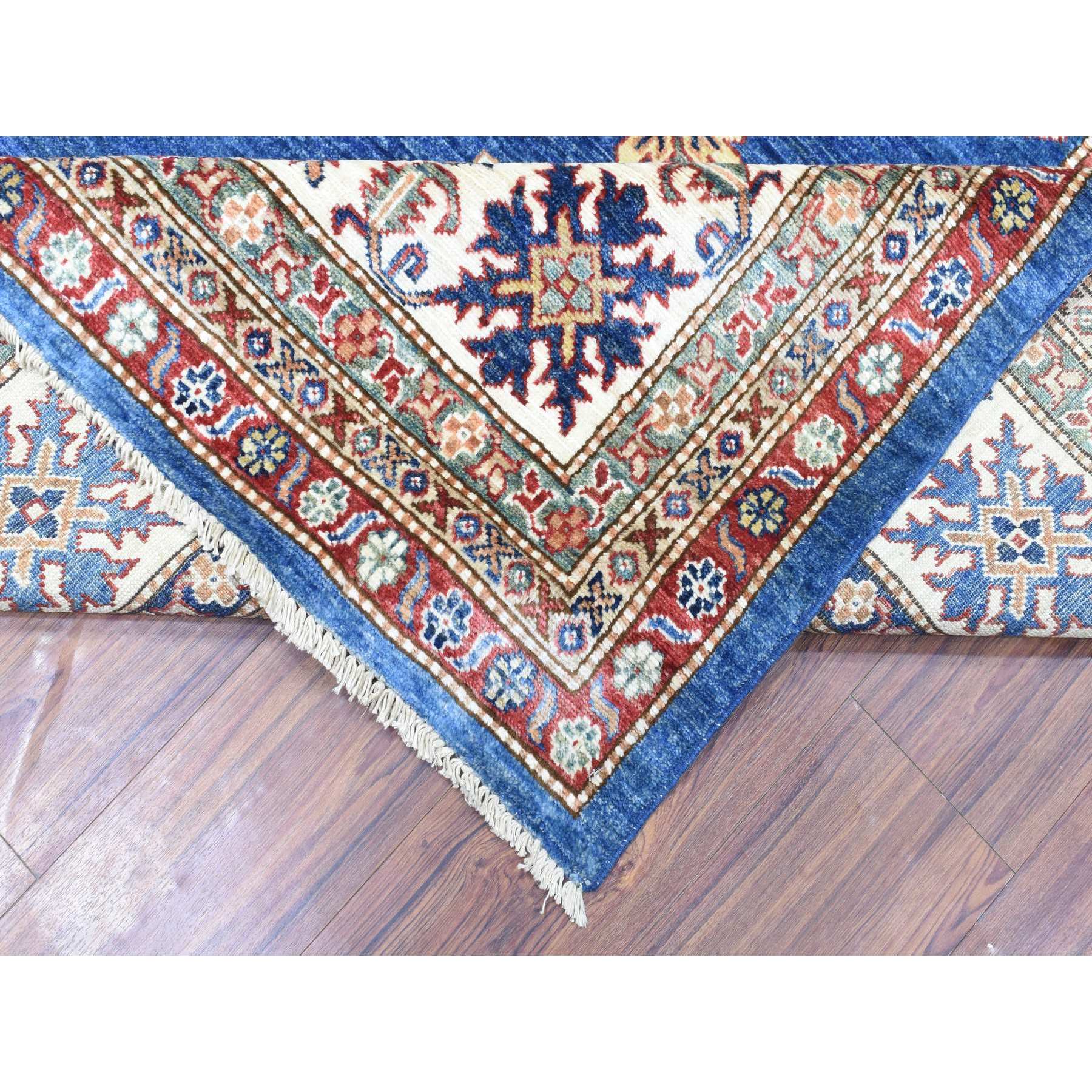 8'2"x10'4" Denim Blue, Densely Woven Velvety Wool Hand Woven, Afghan Super Kazak with Khorjin Design Natural Dyes, Oriental Rug 