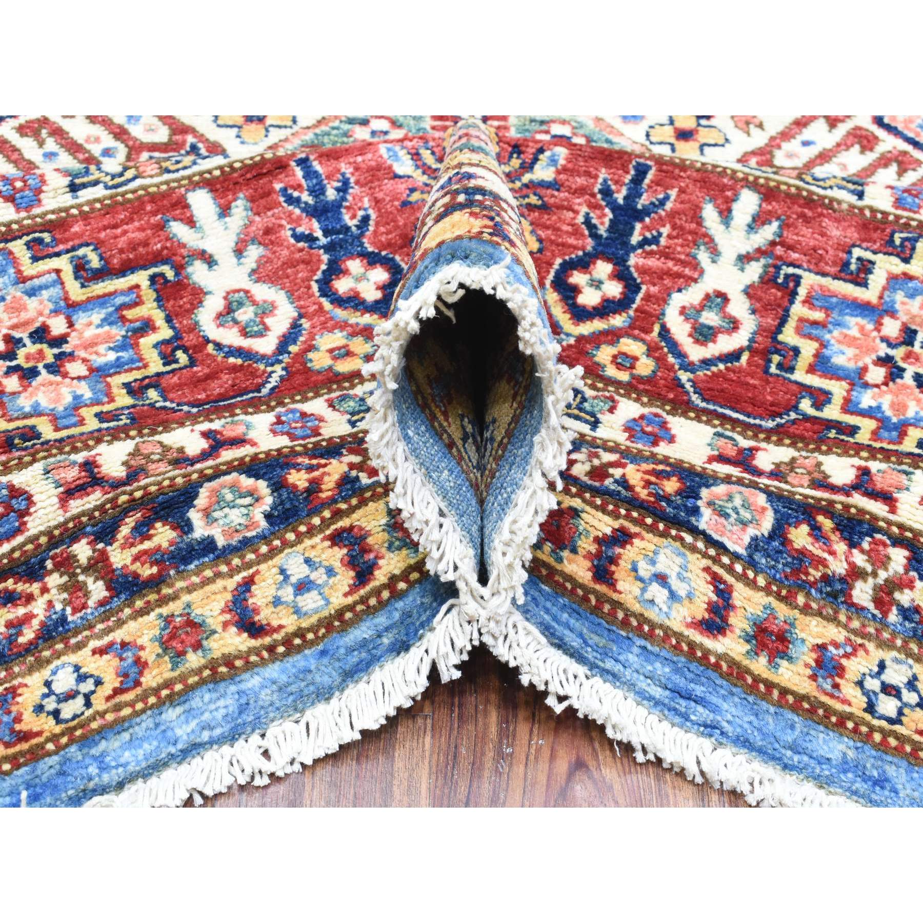 7'10"x10'10" Denim Blue, Afghan Super Kazak with Khorjin Design Natural Dyes, Densely Woven Soft Wool Hand Woven, Oriental Rug 