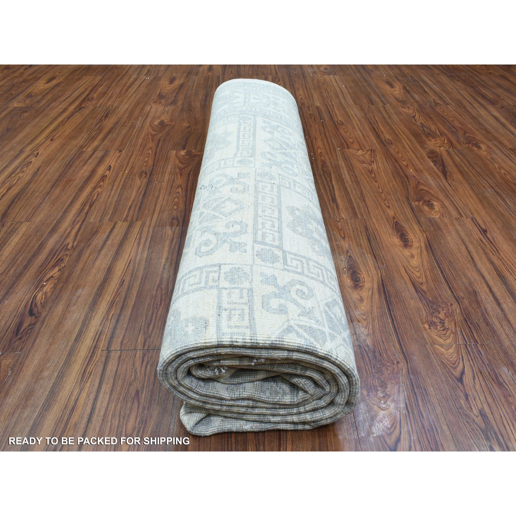 8'2"x9'10" Ivory, White Wash Peshawar with Khotan Design Natural Dyes, Soft and Velvety Wool Hand Woven, Oriental Rug 