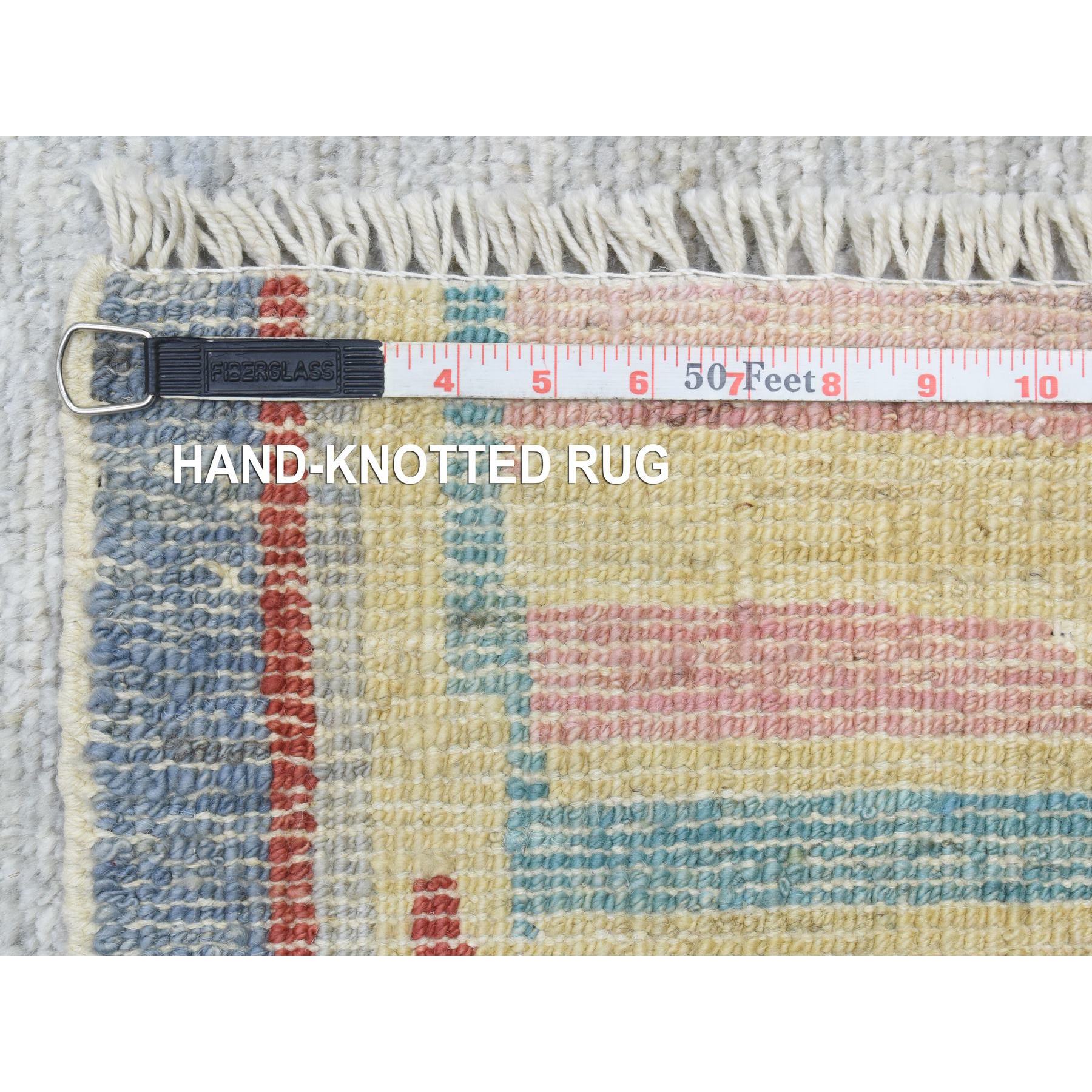 8'6"x11'7" Light Gray, Soft and Shiny Wool Hand Woven, Boujaad Moroccan Berber with Open Field Design Natural Dyes, Oriental Rug 